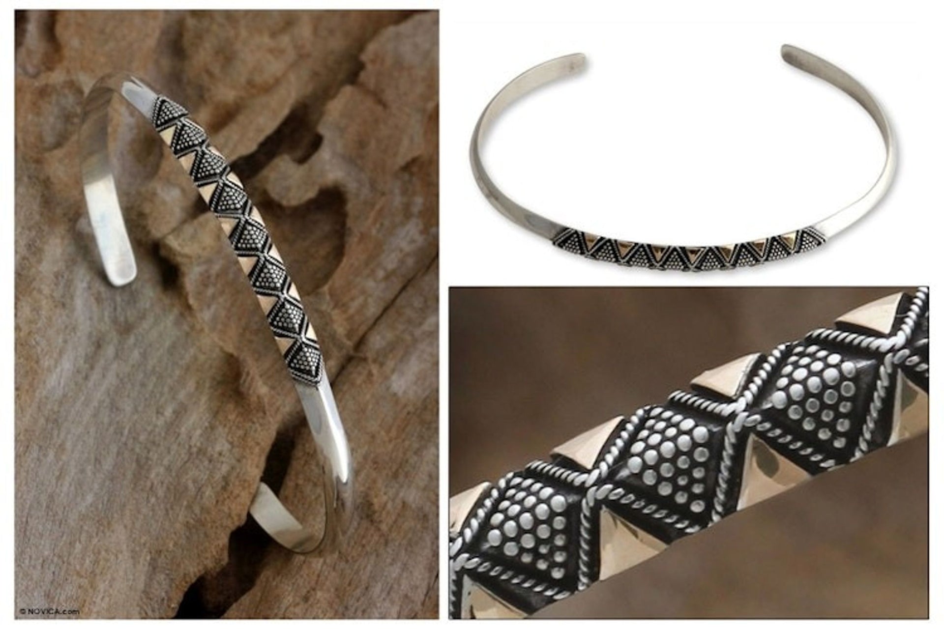 Hand Crafted Gold Accent and Sterling Silver Cuff Bracelet 'Golden Garden'