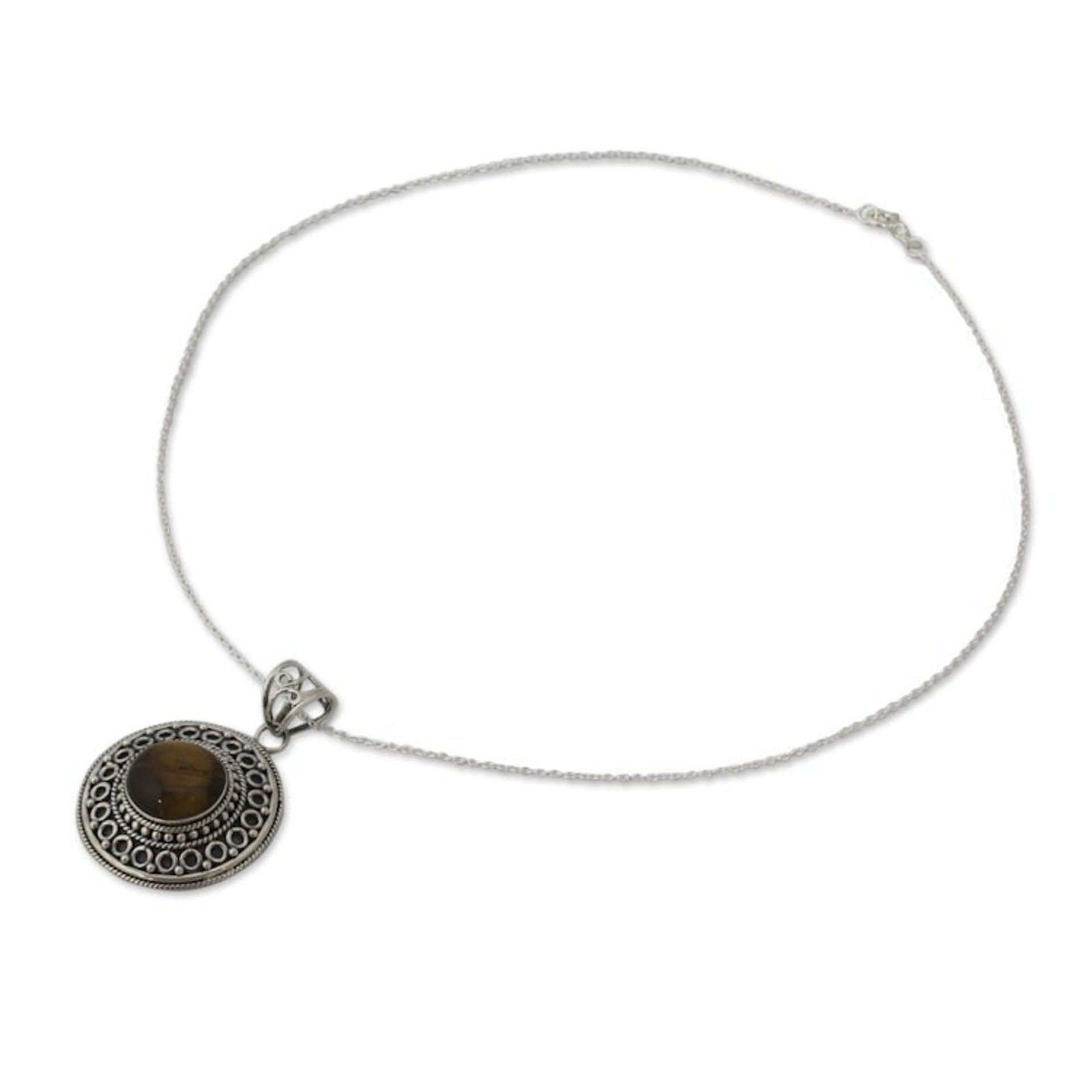 Sterling Silver Necklace with Tiger's Eye Pendant 'Power'