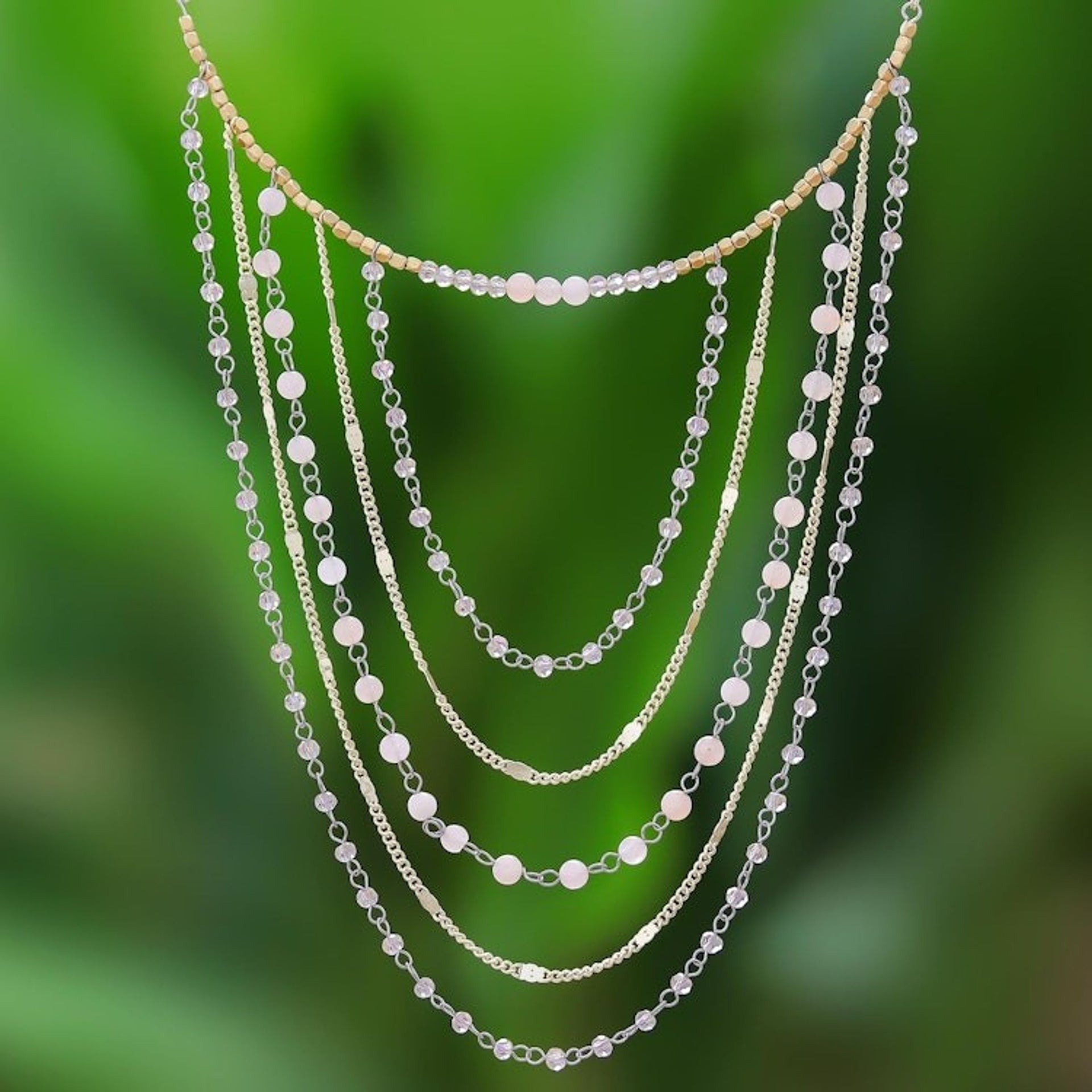 Gold-Accented Moonstone Beaded Strand Necklace from Thailand 'Cascade Dream'