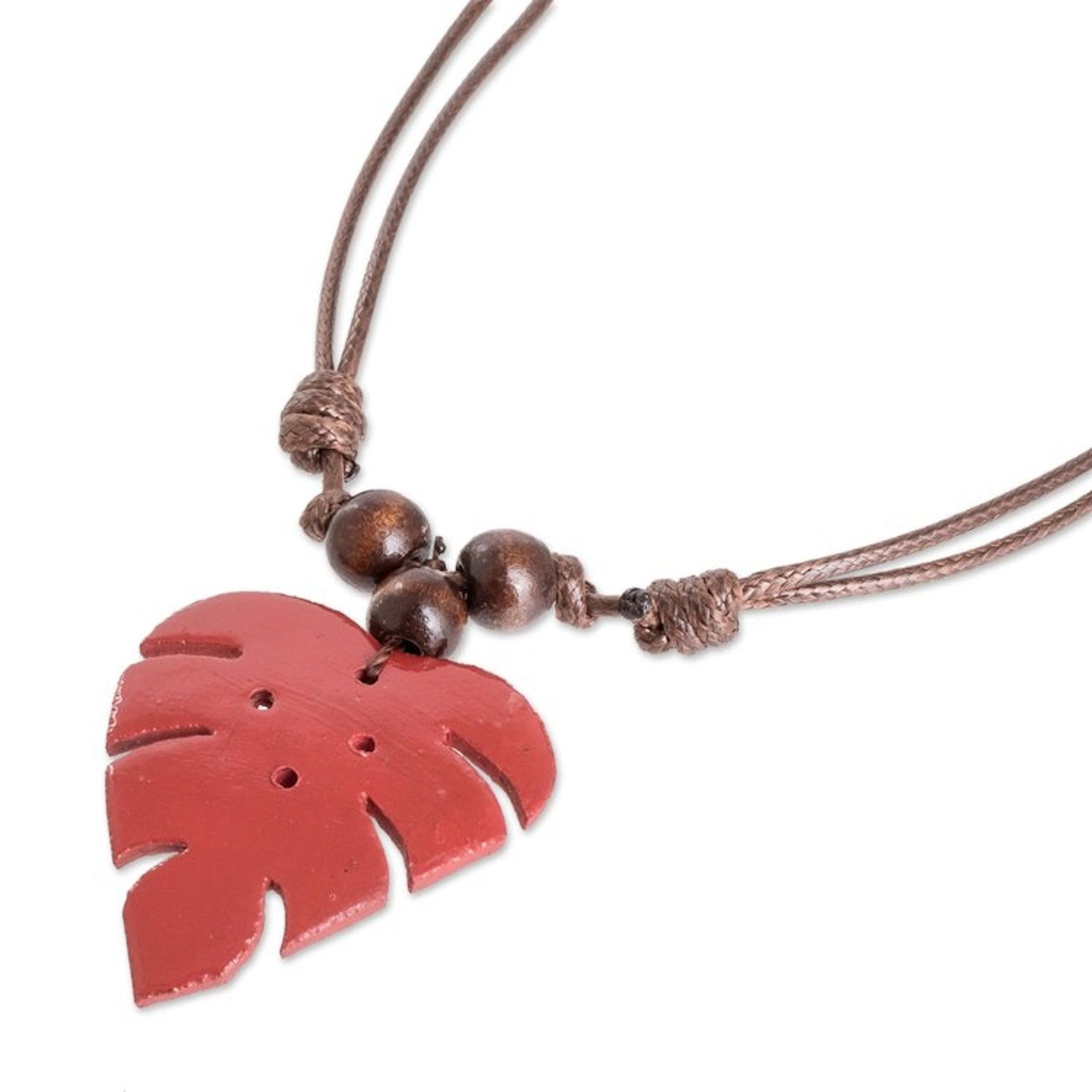 Crimson Calabash Gourd Pendant Necklace with Wood Beads 'Jungle Crimson'