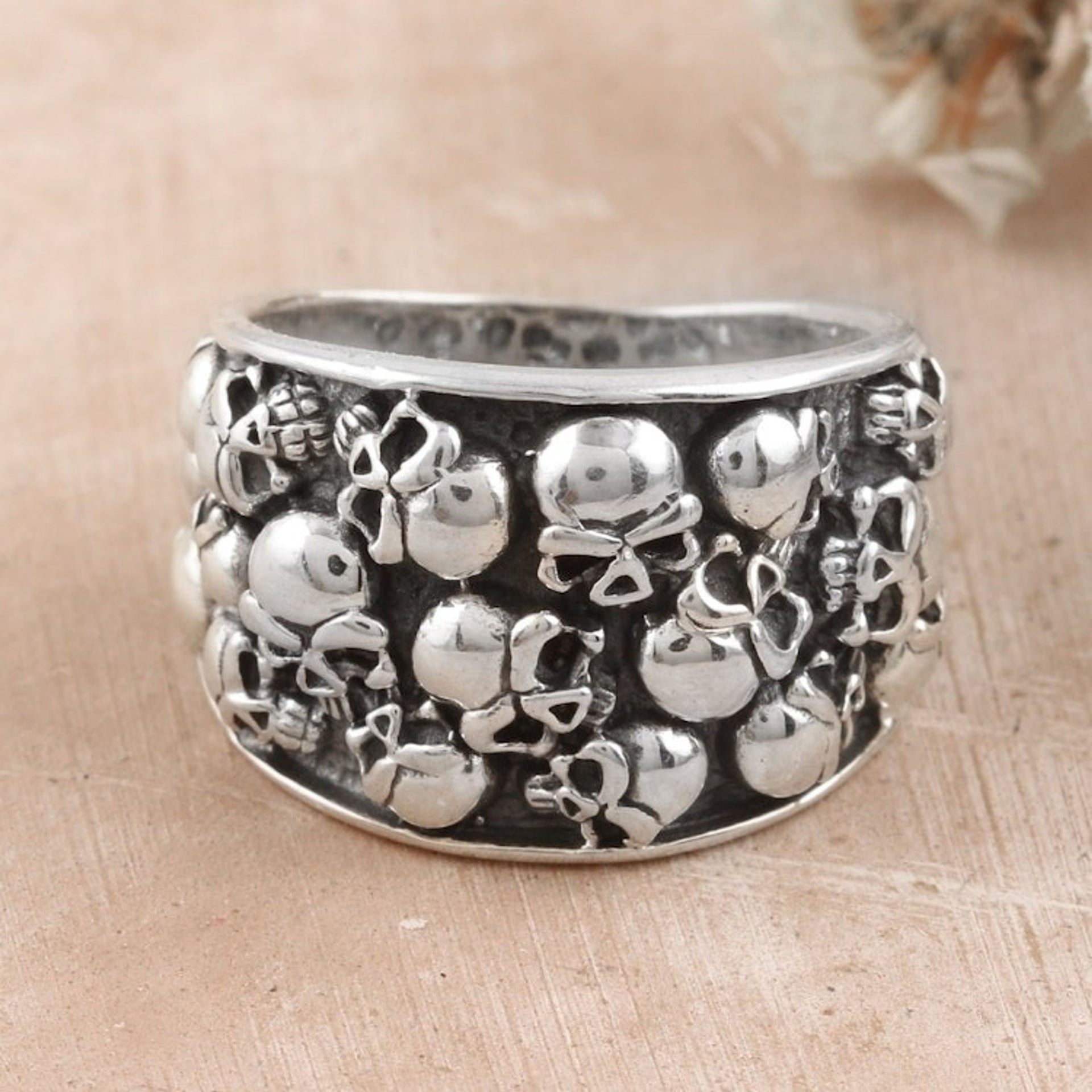 Men's Sterling Silver Skull Domed Ring from India 'Underworld Treasure'