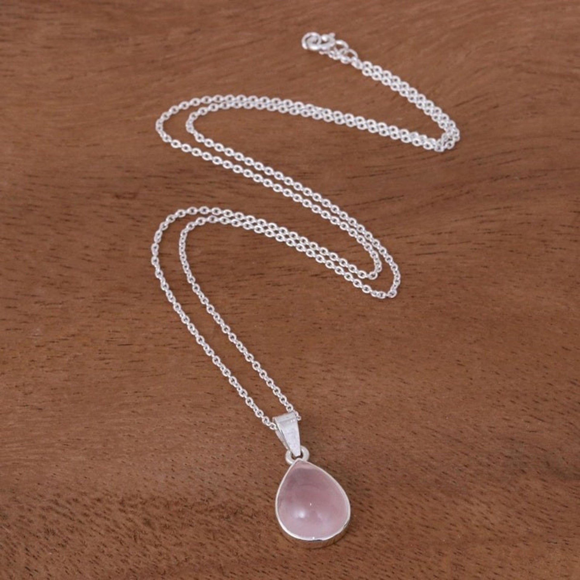 Hand Crafted Rose Quartz Pendant Necklace 'Rose Charm'