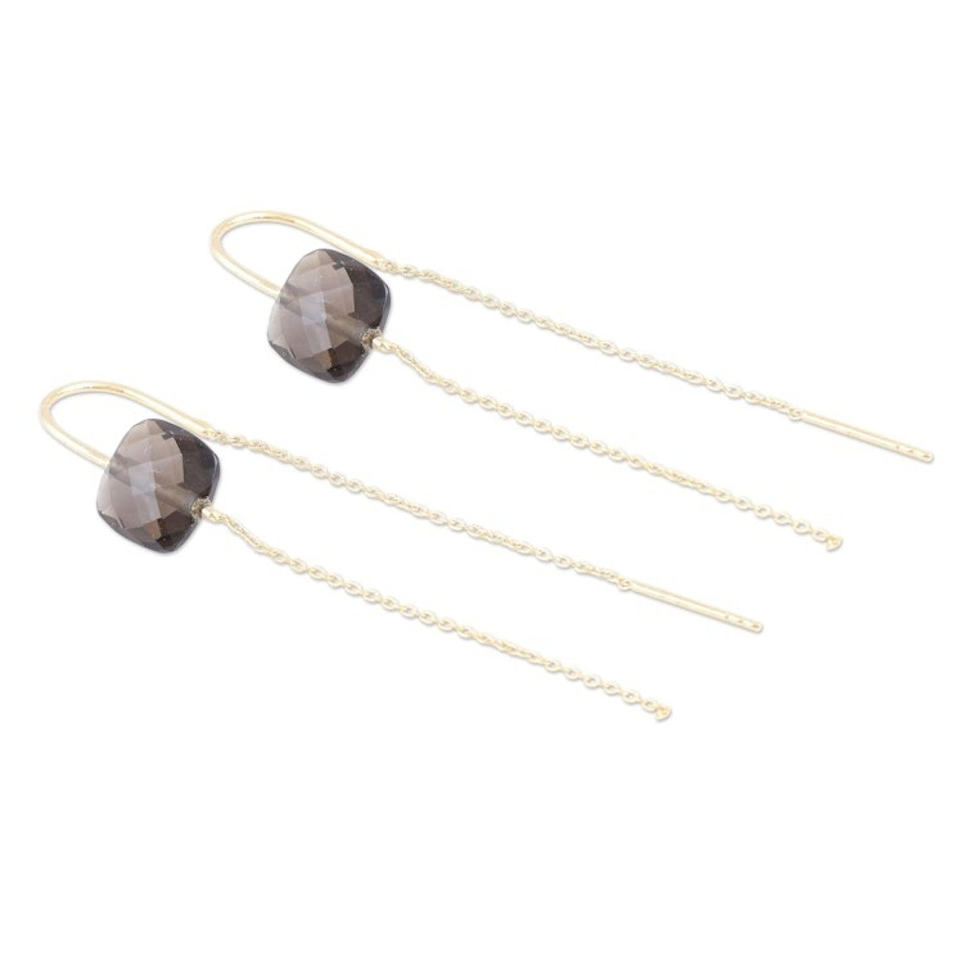 Gold-Plated Smoky Quartz Threader Earrings 'Stylish Earth'