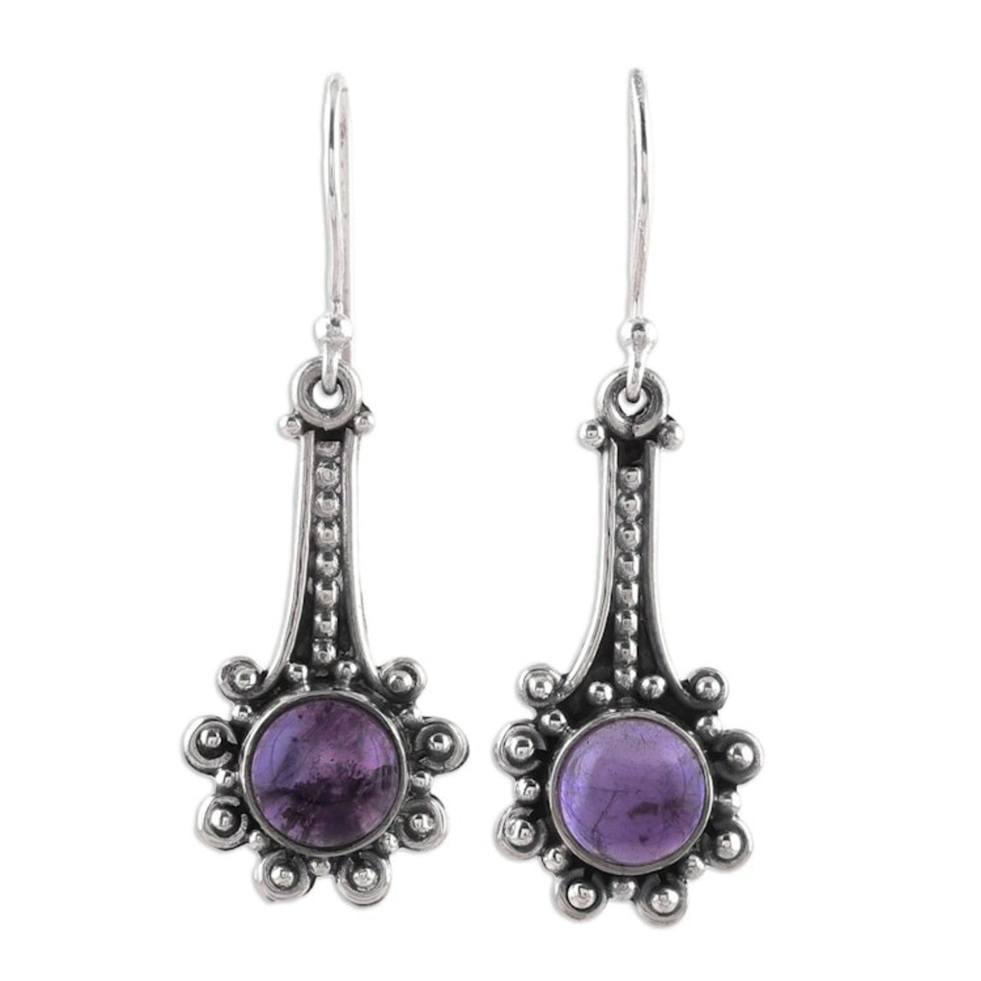 Amethyst and Sterling Silver Dangle Earrings from India 'Magical Pendulums'