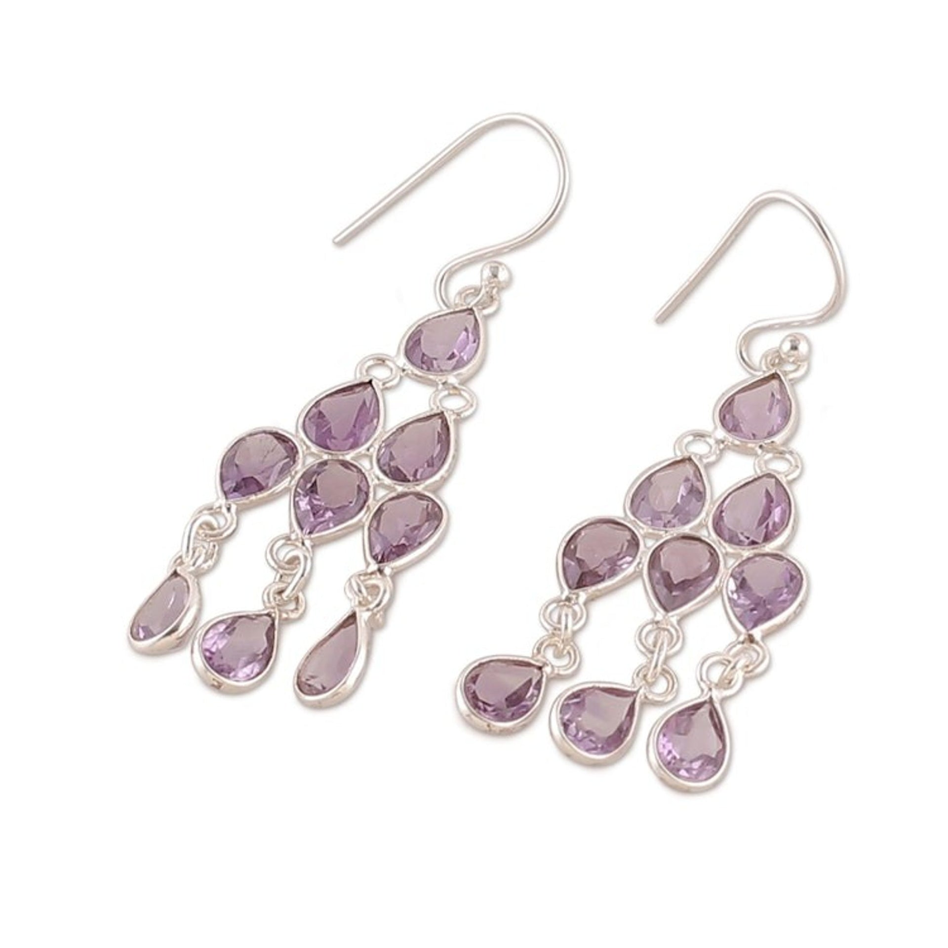 Classic 13-Carat Faceted Pear Amethyst Chandelier Earrings 'Lavender Cascade'