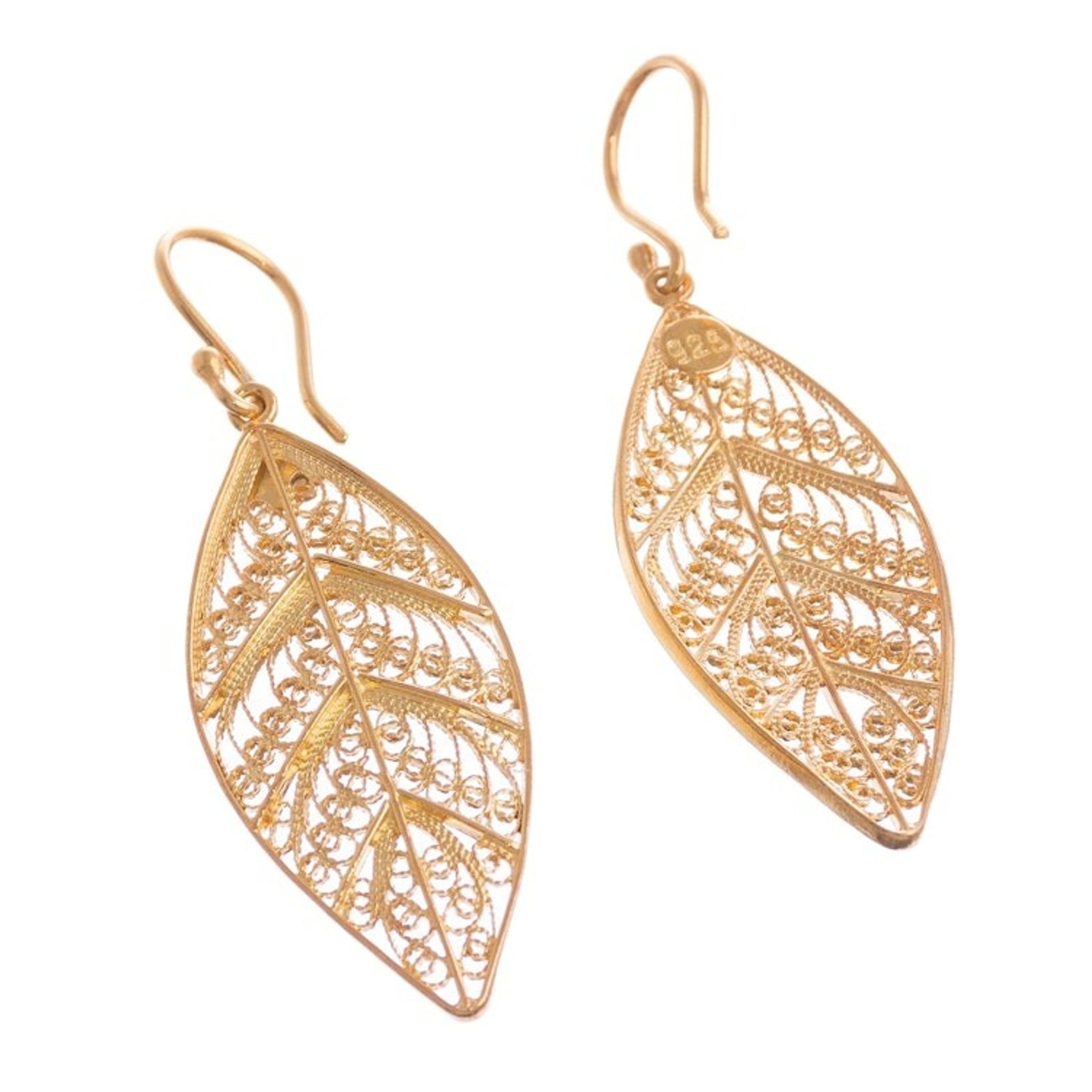 24k Gold Plated Sterling Silver Filigree Dangle Earrings 'Mystery of the Forest'