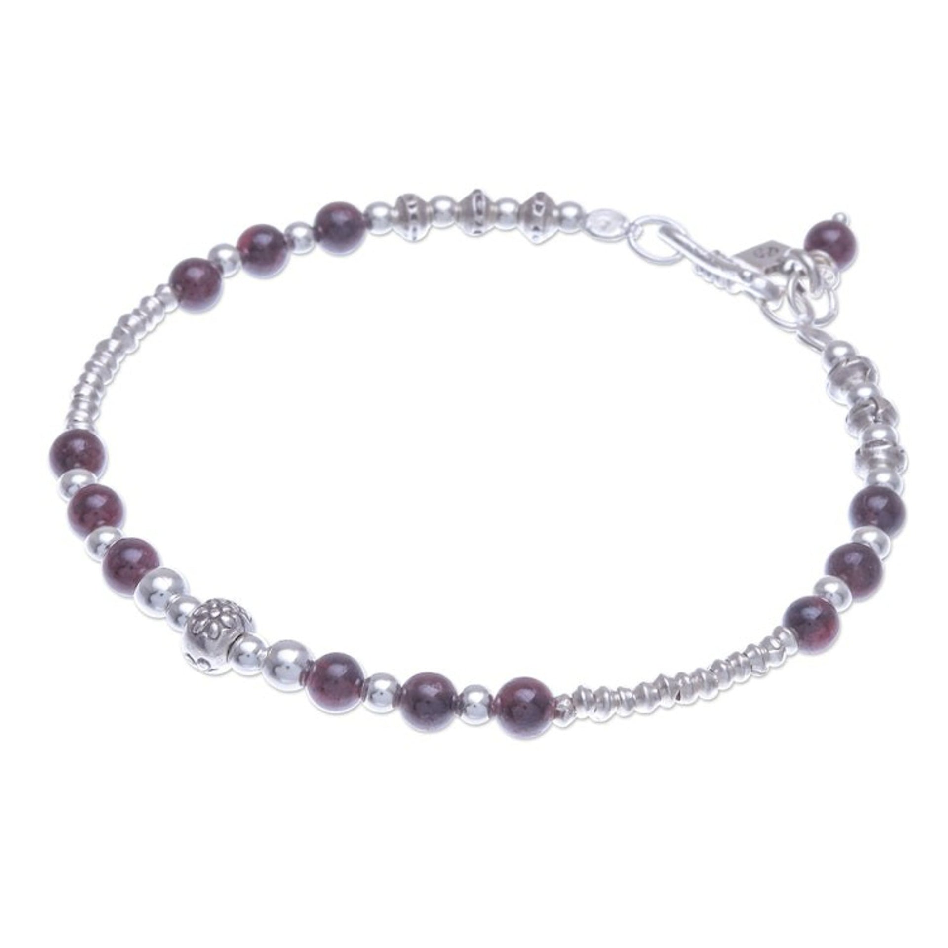 Garnet and Sterling Silver Beaded Bracelet 'Brighter Day in Red'