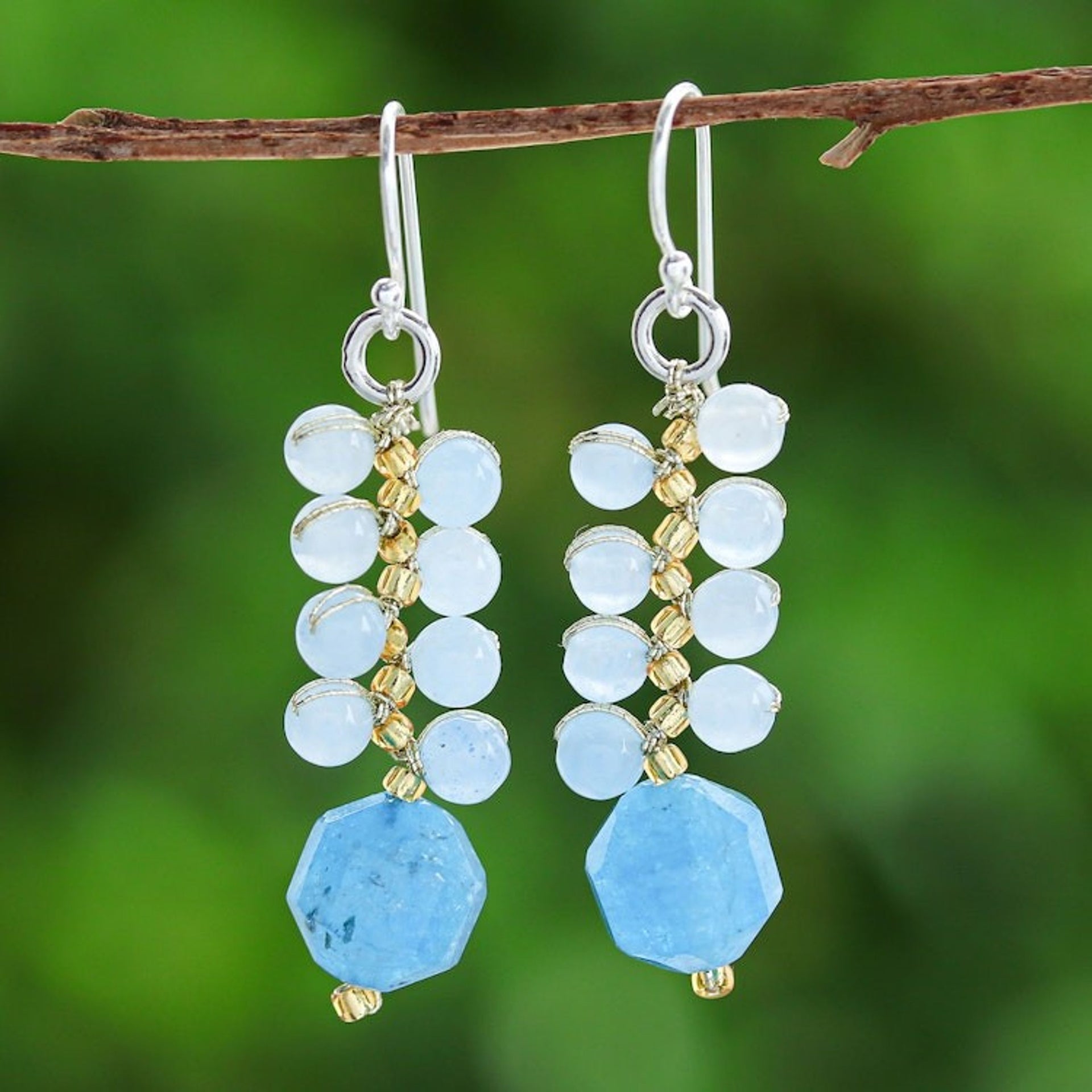 Fair Trade Thai-Made Glass Beaded Blueberry Dangle Earrings 'Blueberries'