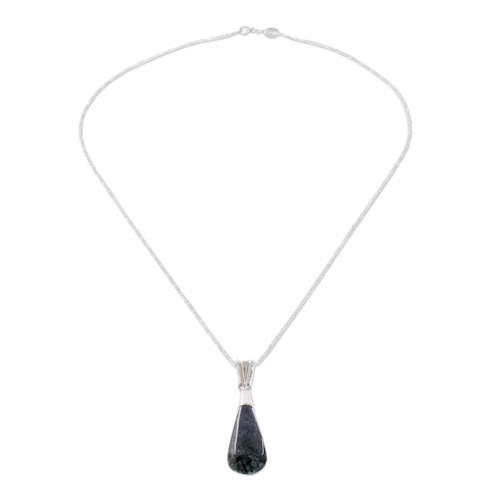 Sterling Silver Pendant Jade Necklace 'Jungle Dewdrop'