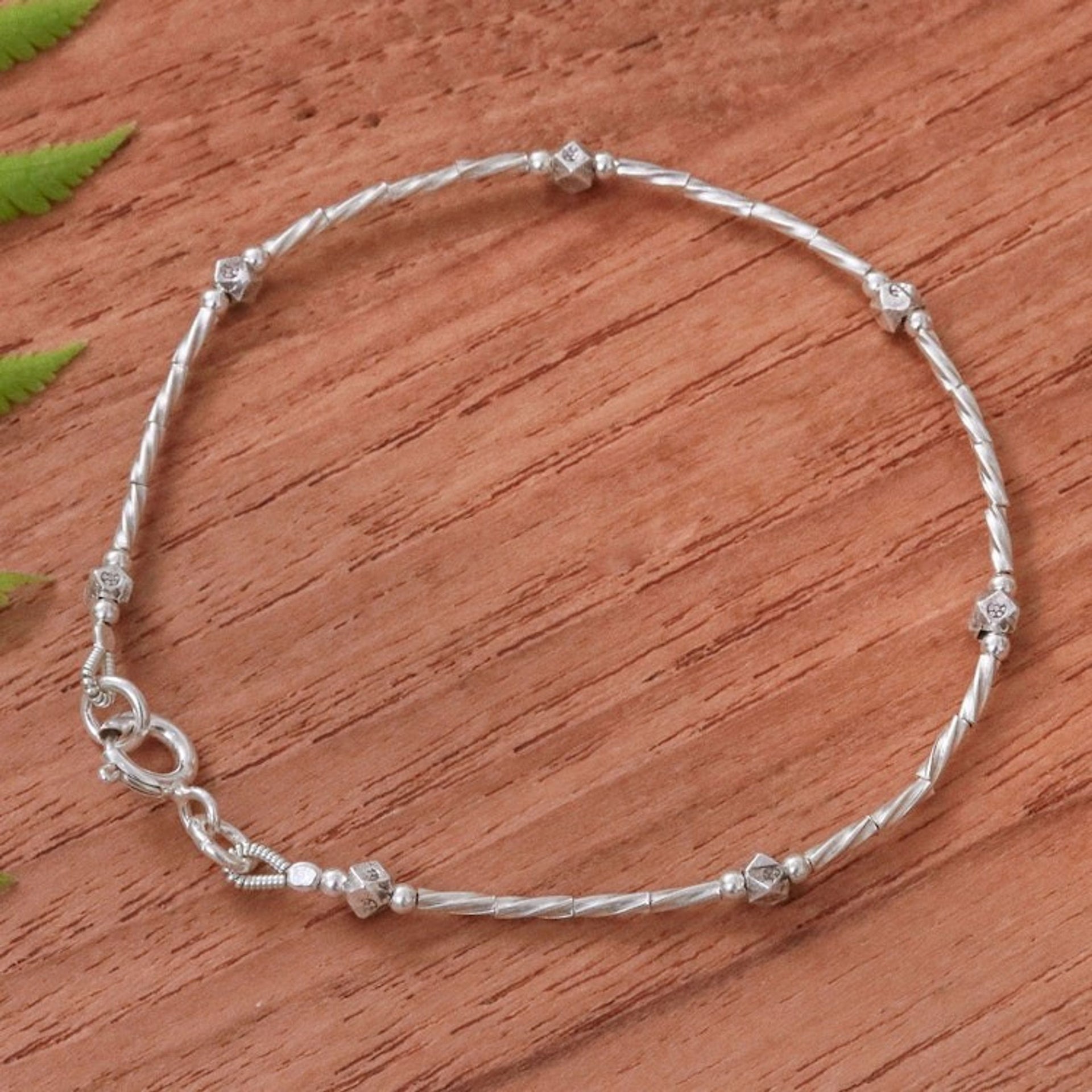 Spiral Pattern Karen Silver Beaded Bracelet from Thailand 'Cute Hill Tribe'