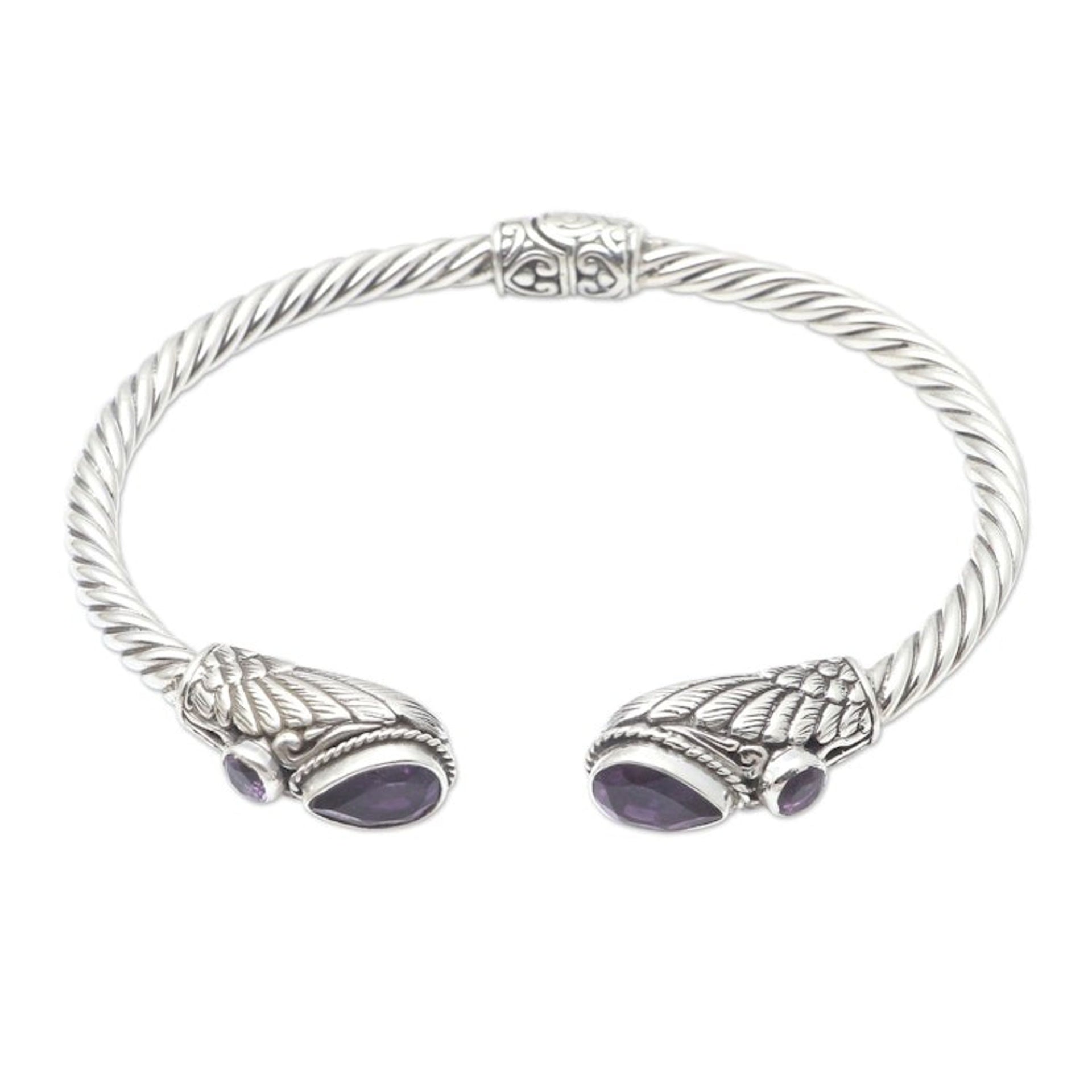 Handmade Amethyst and Sterling Silver Cuff Bracelet 'Royal Wings'