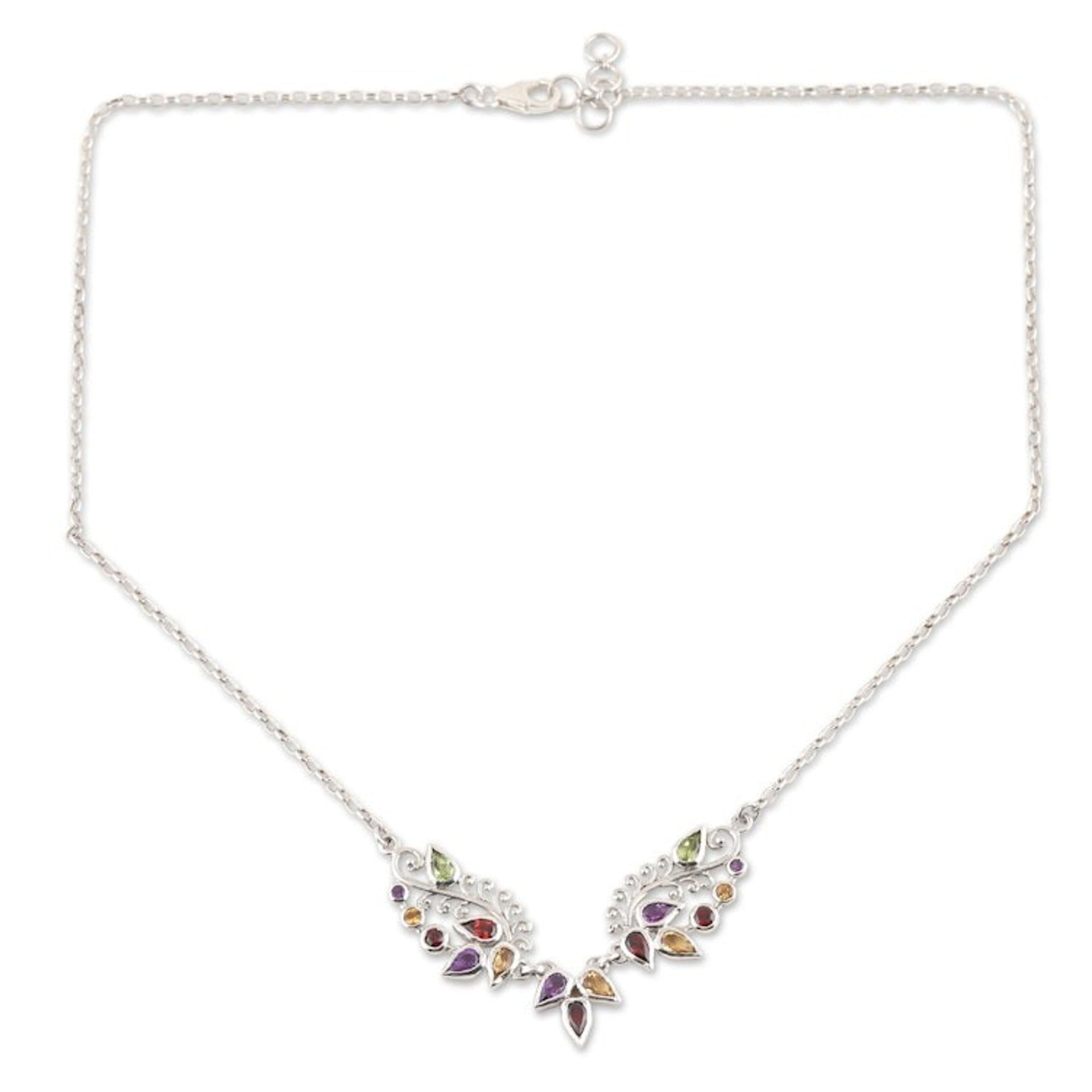 Amethyst and Garnet Gemstone Pendant Necklace 'Fruit Salad'