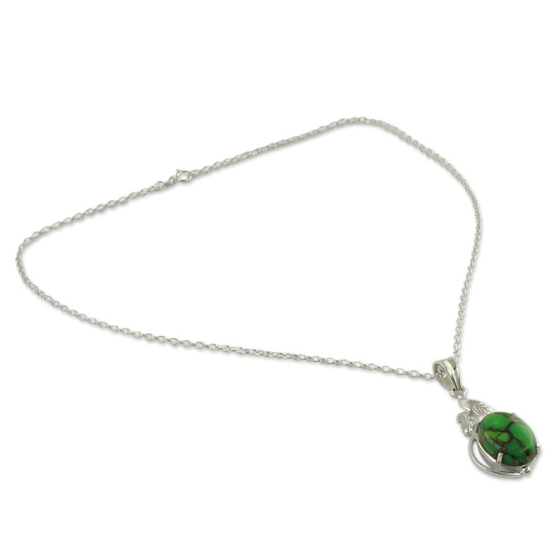 Green Composite Turquoise Jewelry in a Silver Necklace 'Verdant Elegance'
