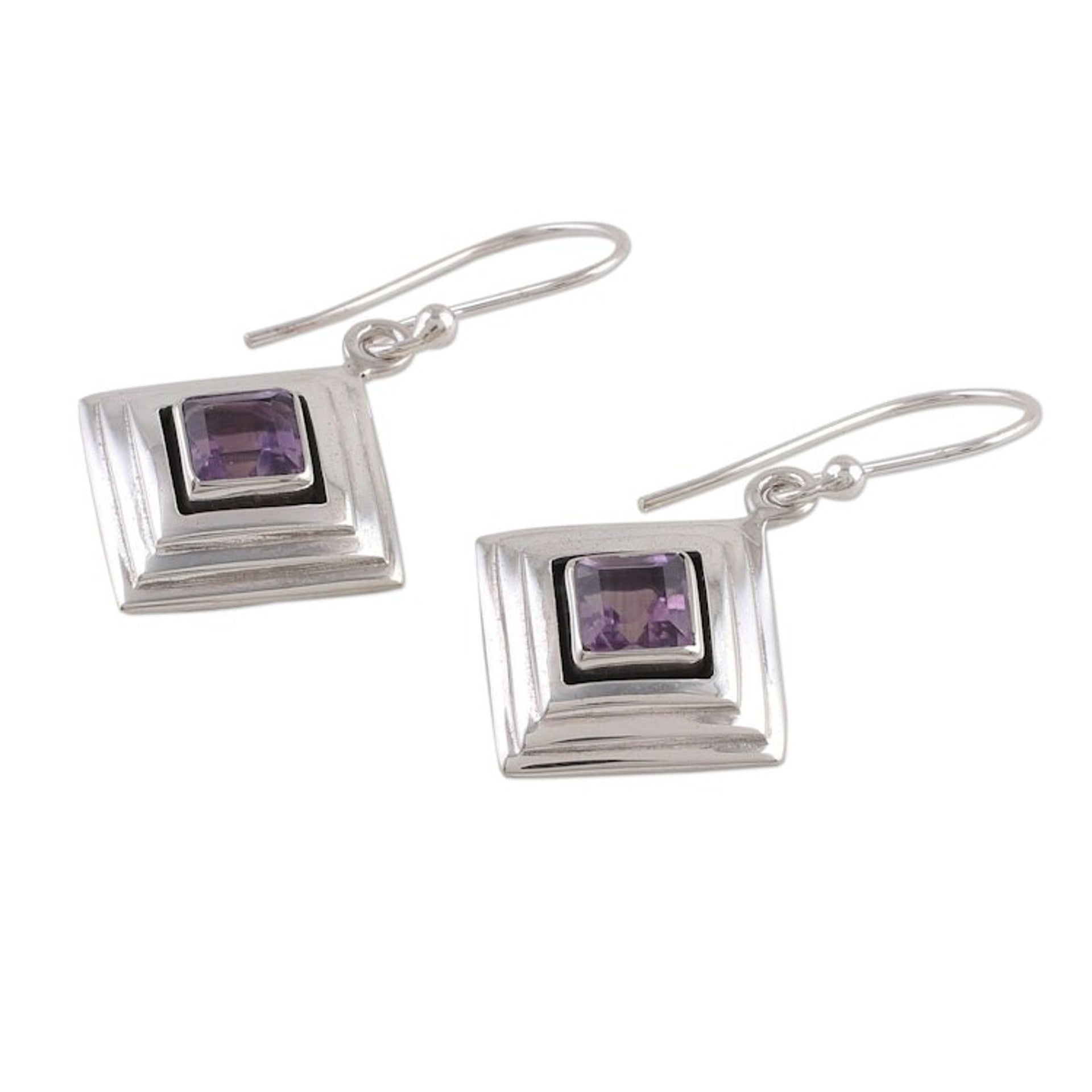 Amethyst and Sterling Silver Modern Earrings from India 'Feminine Purple'