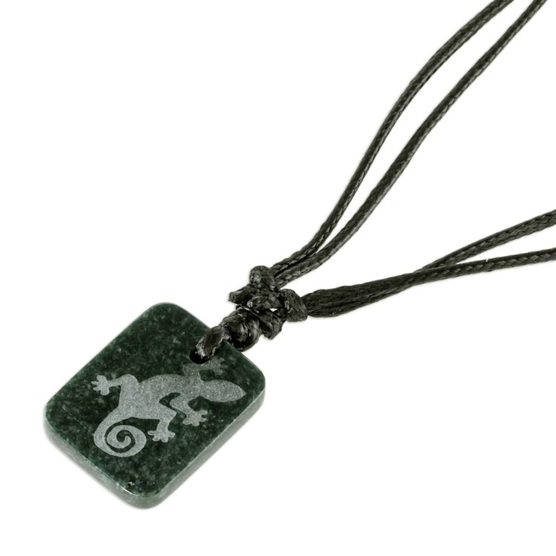 Black Jade Lizard Pendant Necklace from Guatemala 'Mayan Gecko'