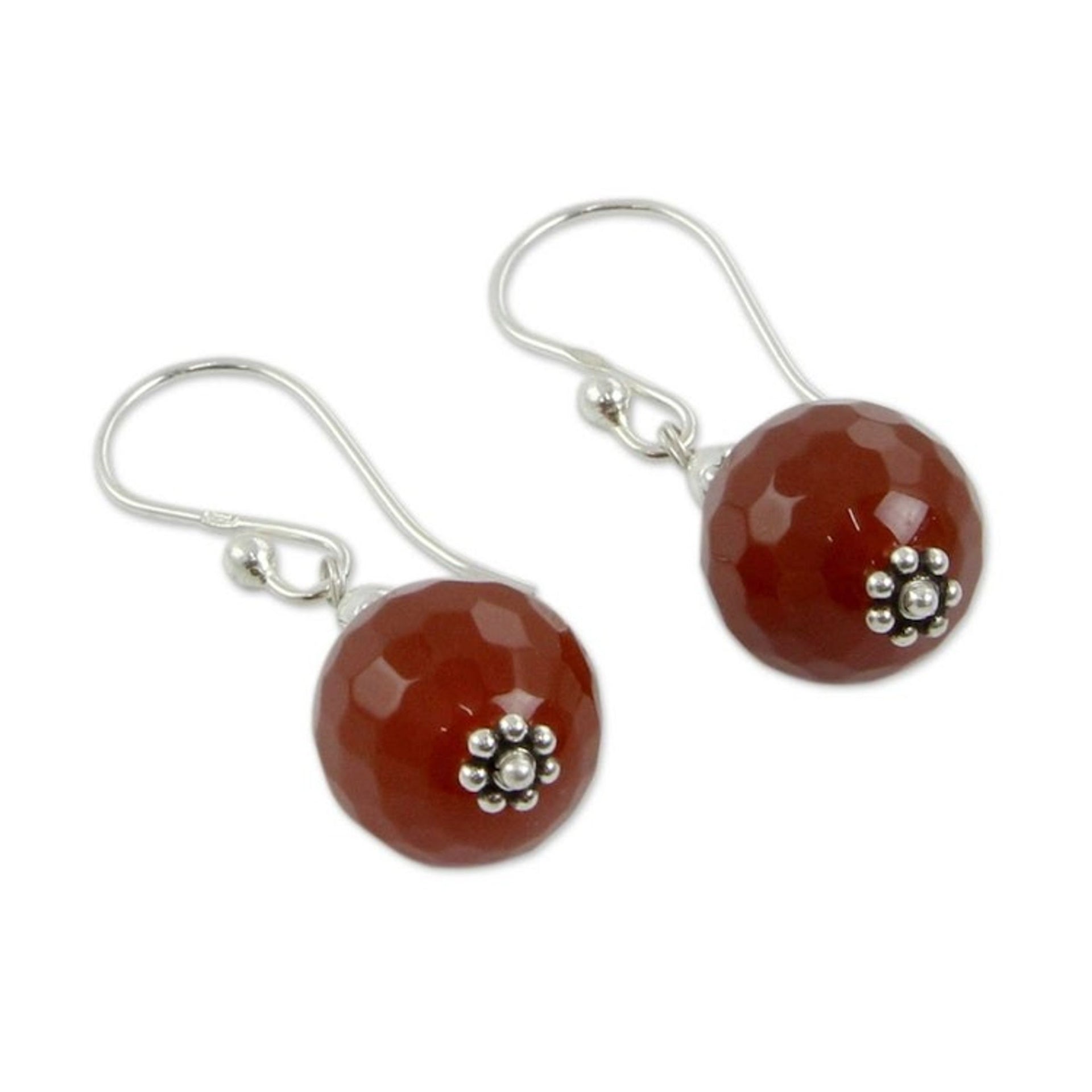 Artisan Crafted Red Agate and Sterling Silver Hook Earrings 'Glorious Crimson'