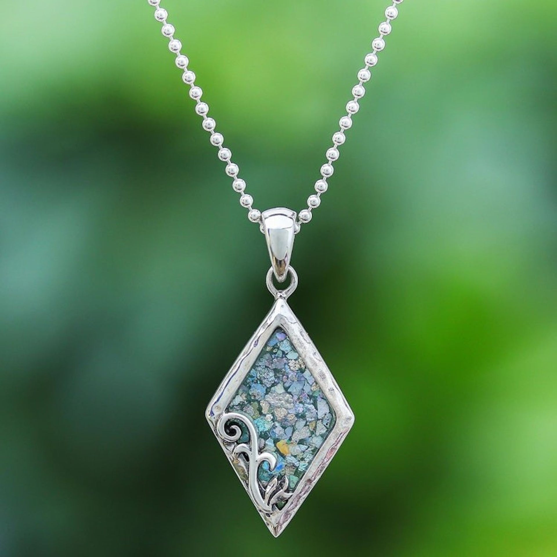 Hand Made Roman Glass Pendant Necklace 'Nautical Sparkle'