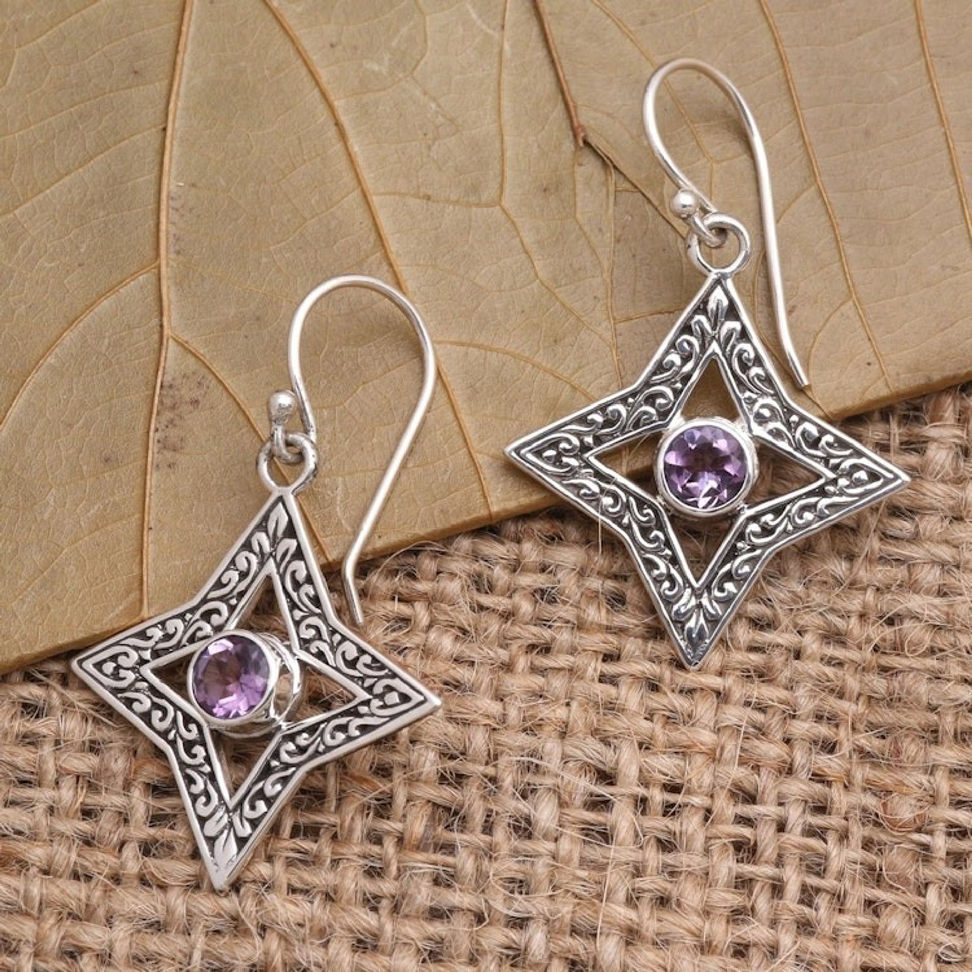 Hand Crafted Sterling Silver Earrings with Amethysts 'Diamonds in the Sky'