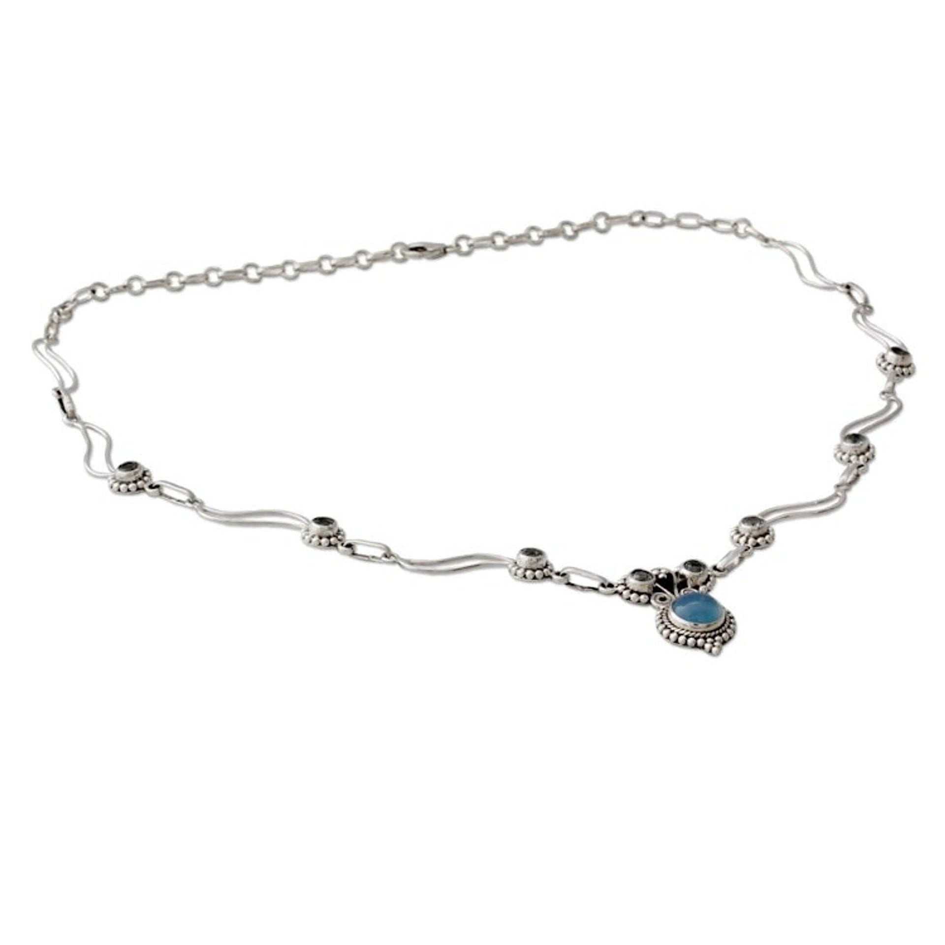 Blue Topaz and Chalcedony Silver Pendant Necklace 'Celestial Trail'