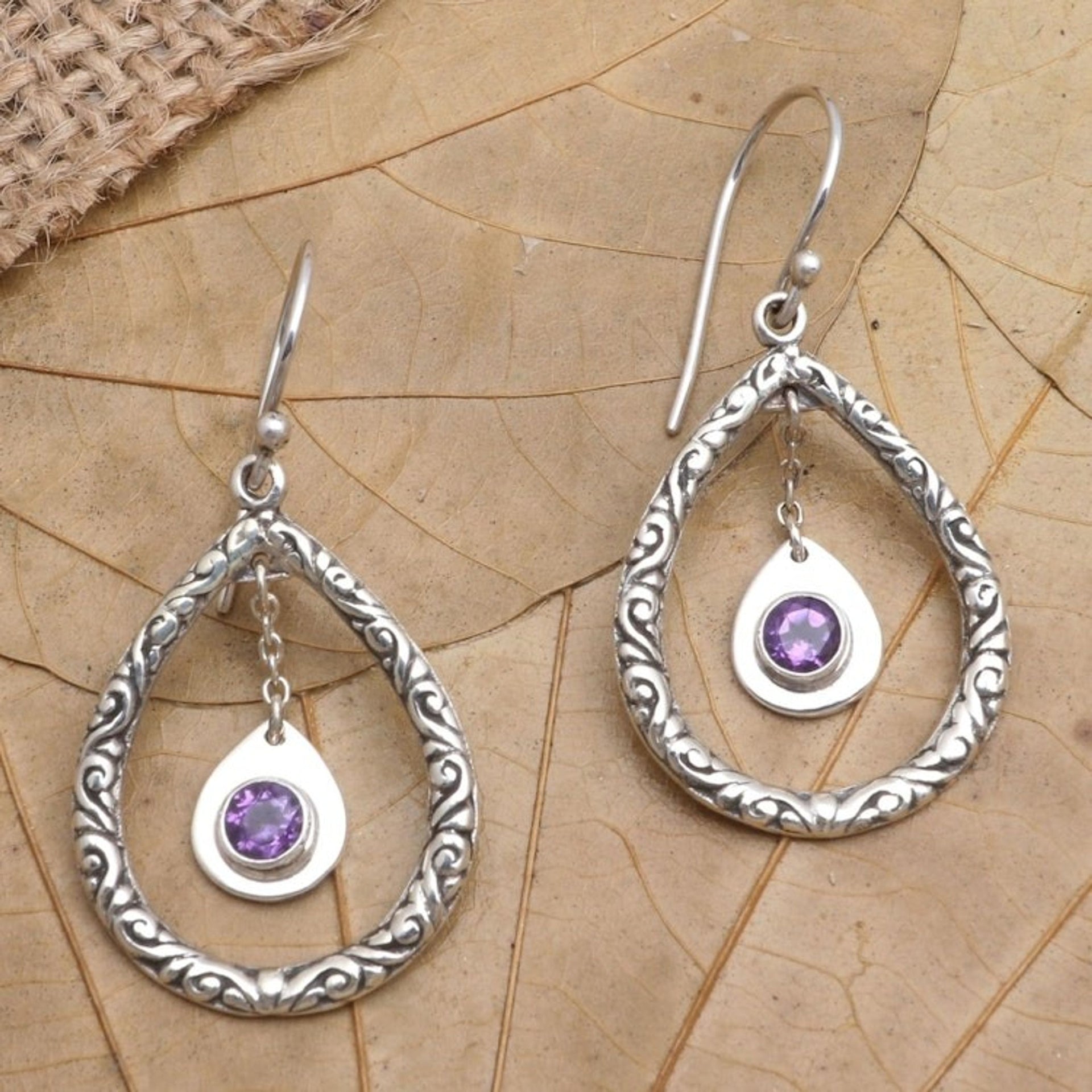 Amethyst and Sterling Silver Dangle Earrings 'Purple Inside'