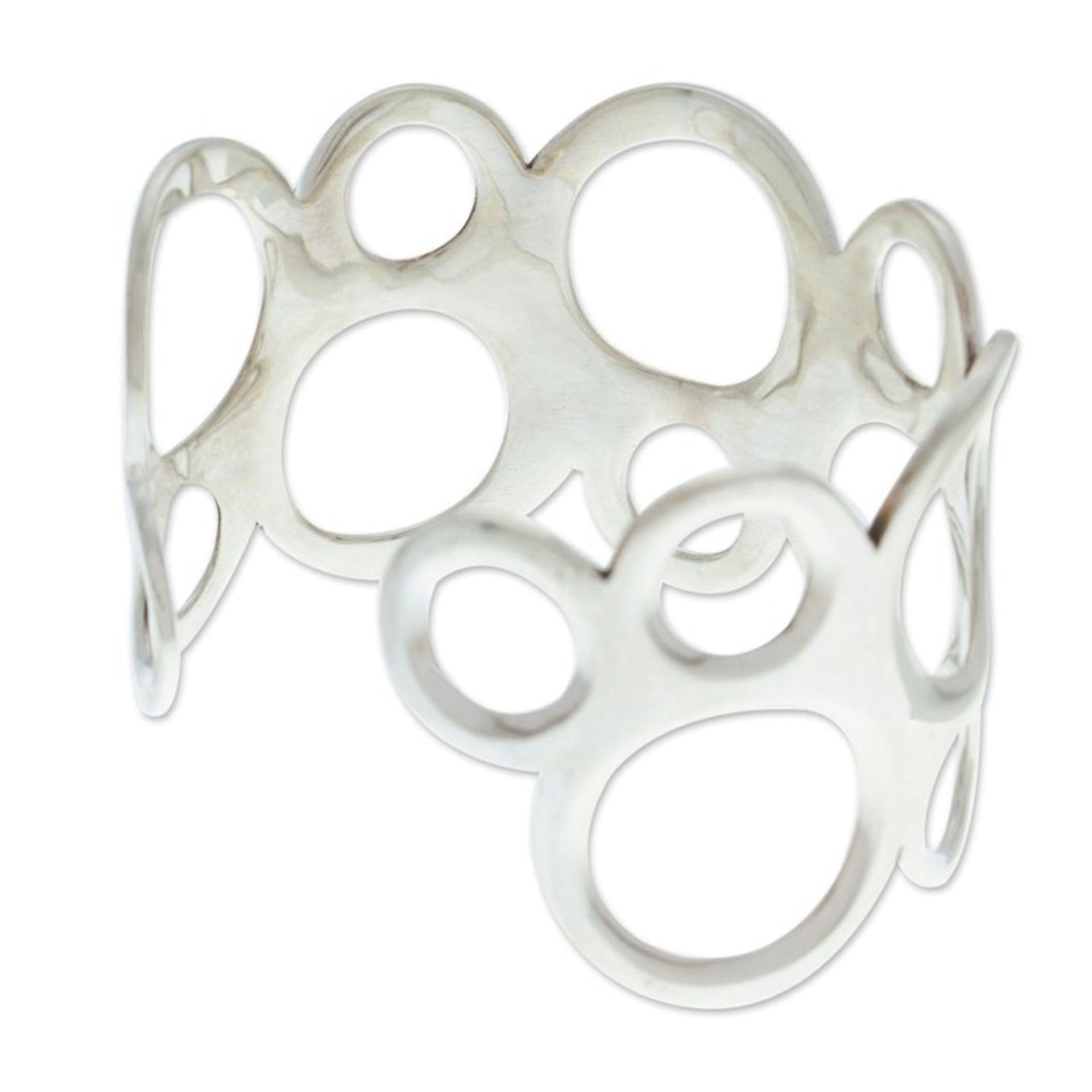 Bubble-Patterned Sterling Silver Cuff Bracelet from Mexico 'Bubbly Sides'