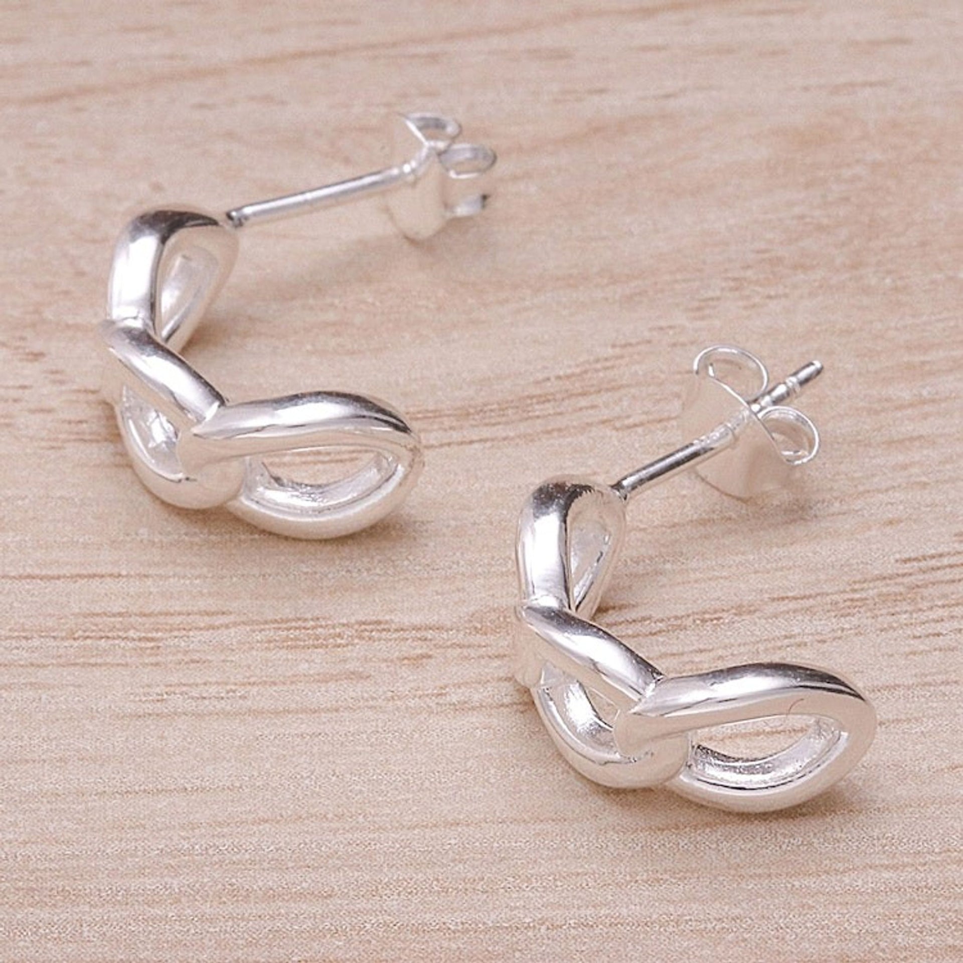 High-Polished Sterling Silver Half-Hoop Earrings 'Luminous Bonds'