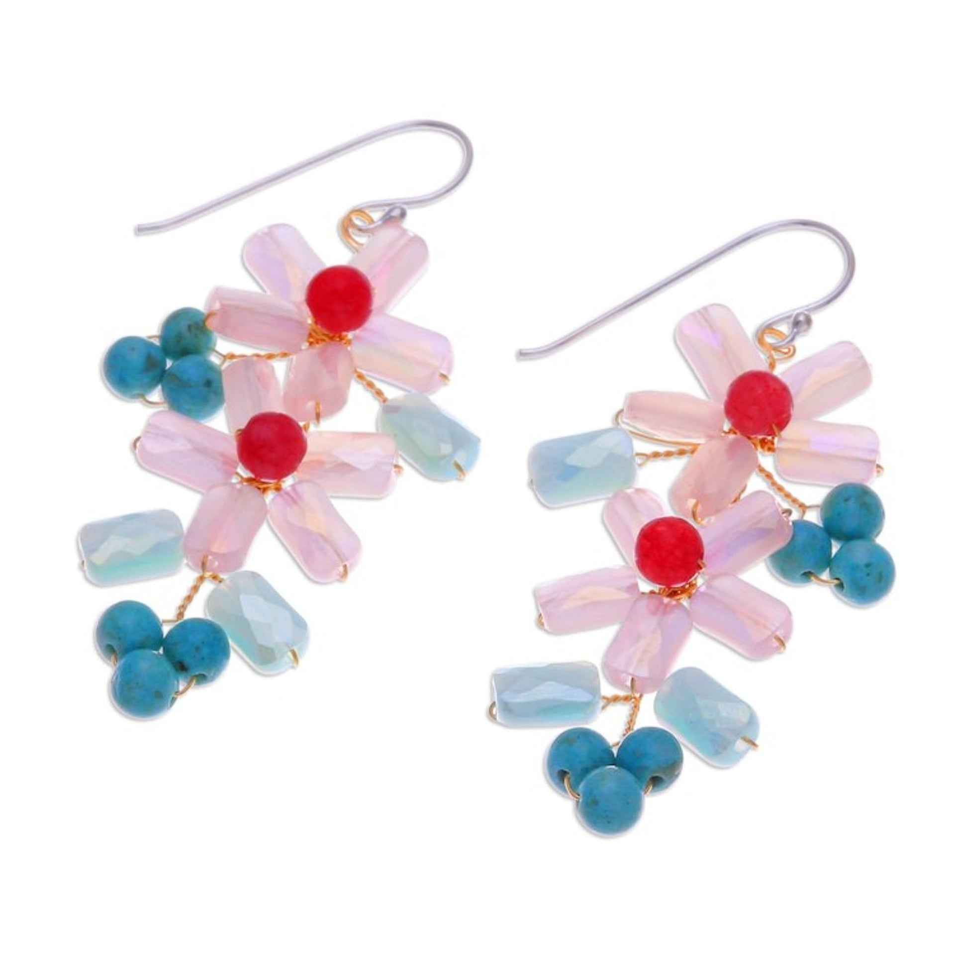 Blue and White Quartz and Howlite Beaded Dangle Earrings 'Zephyr Spring'