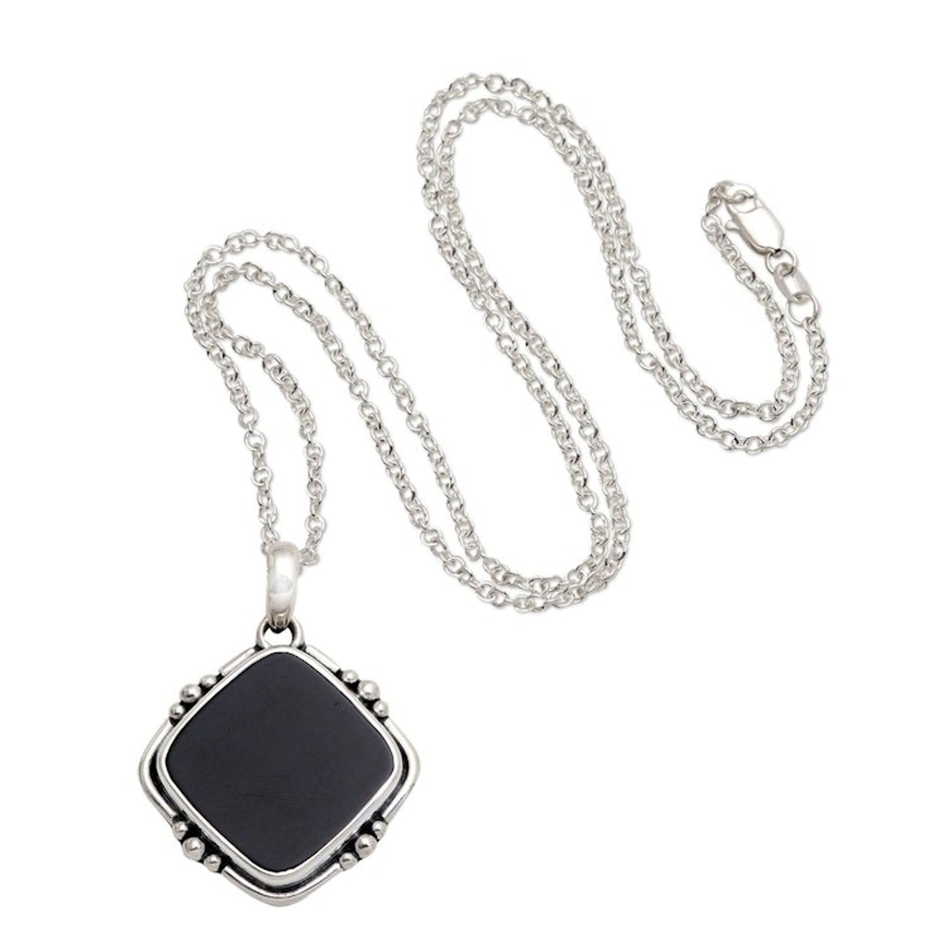 Black Onyx Sterling Silver Pendant Necklace 'On Guard'