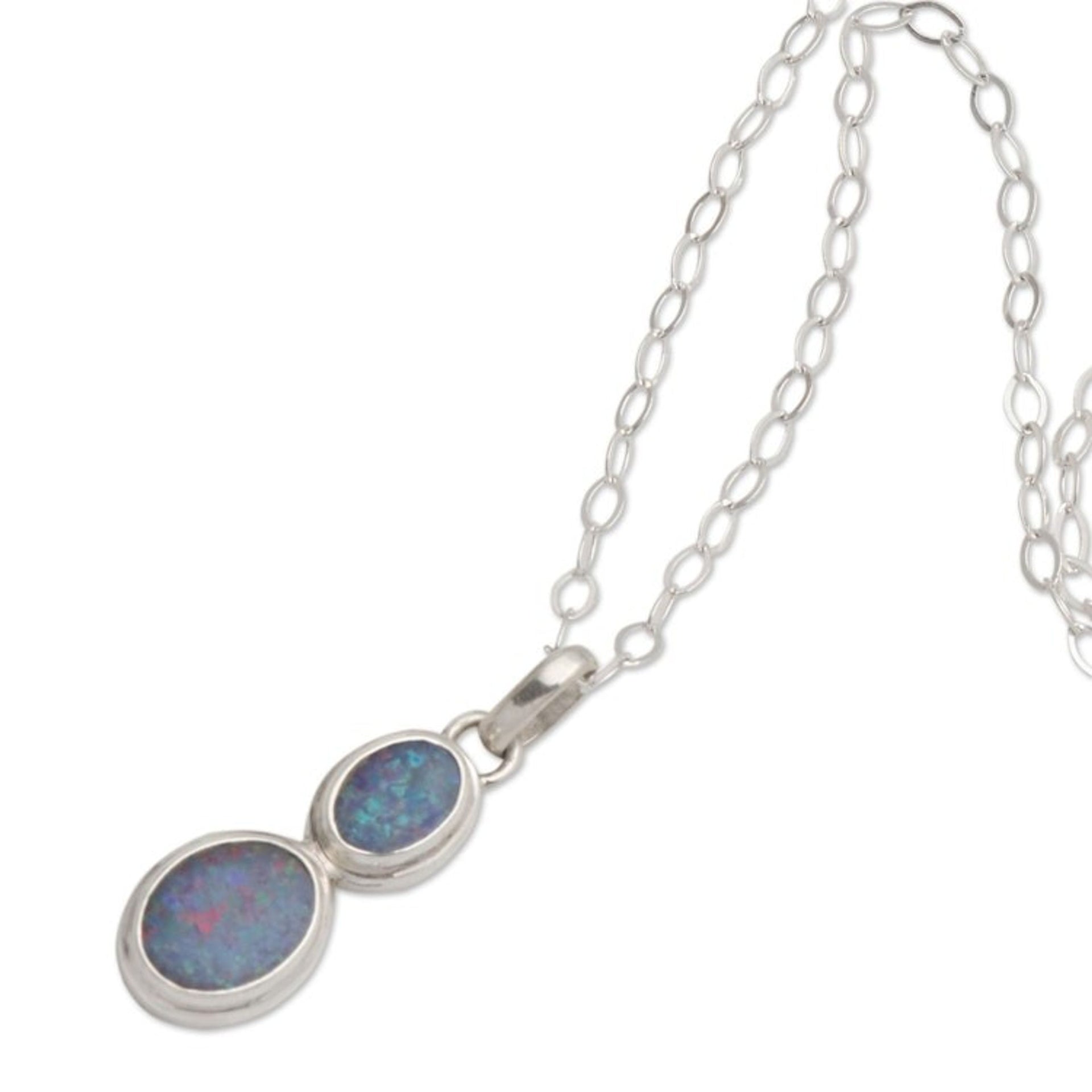 Sterling Silver and Opal Pendant Necklace 'Double Rainbow'