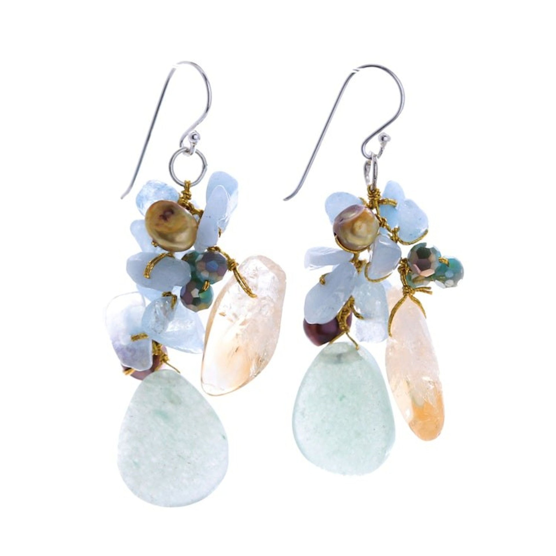 Blue-Toned Multi-Gemstone Beaded Cluster Dangle Earrings 'Heaven's Jewels'