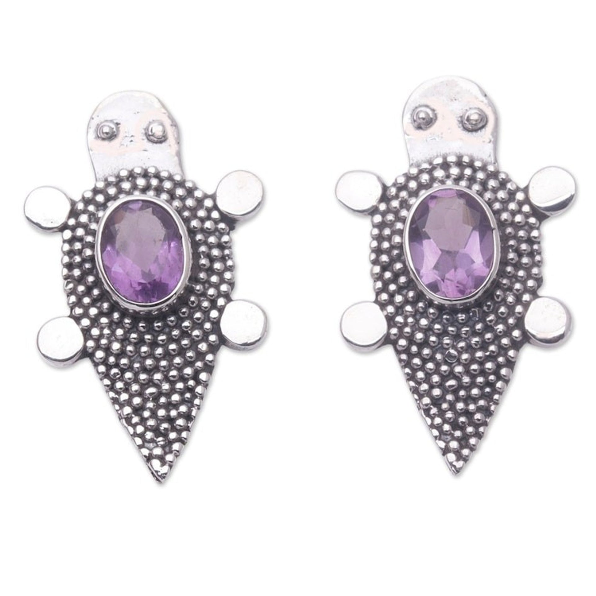 Sterling Silver Amethyst Tortoise Button Earrings 'Heaven's Purple Tortoise'