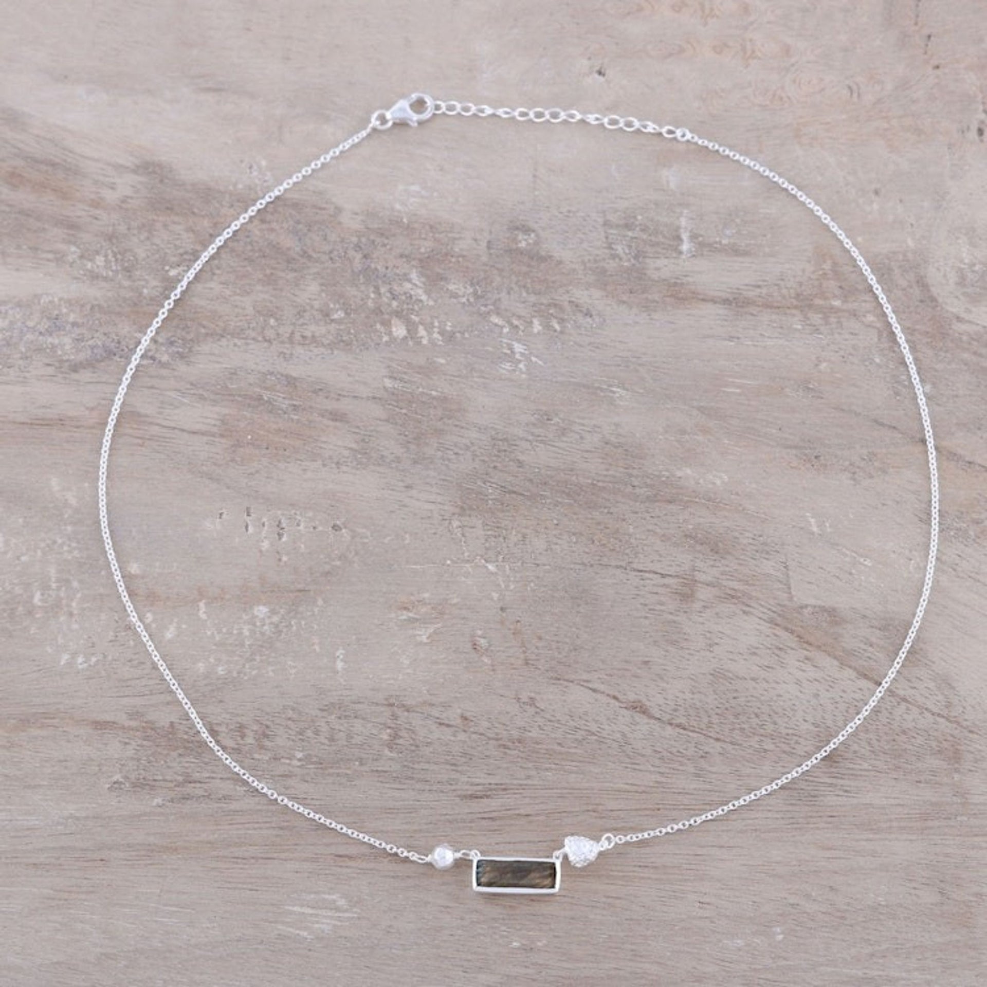 Modern Labradorite and Sterling Silver Pendant Necklace 'Sliver of Dusk'