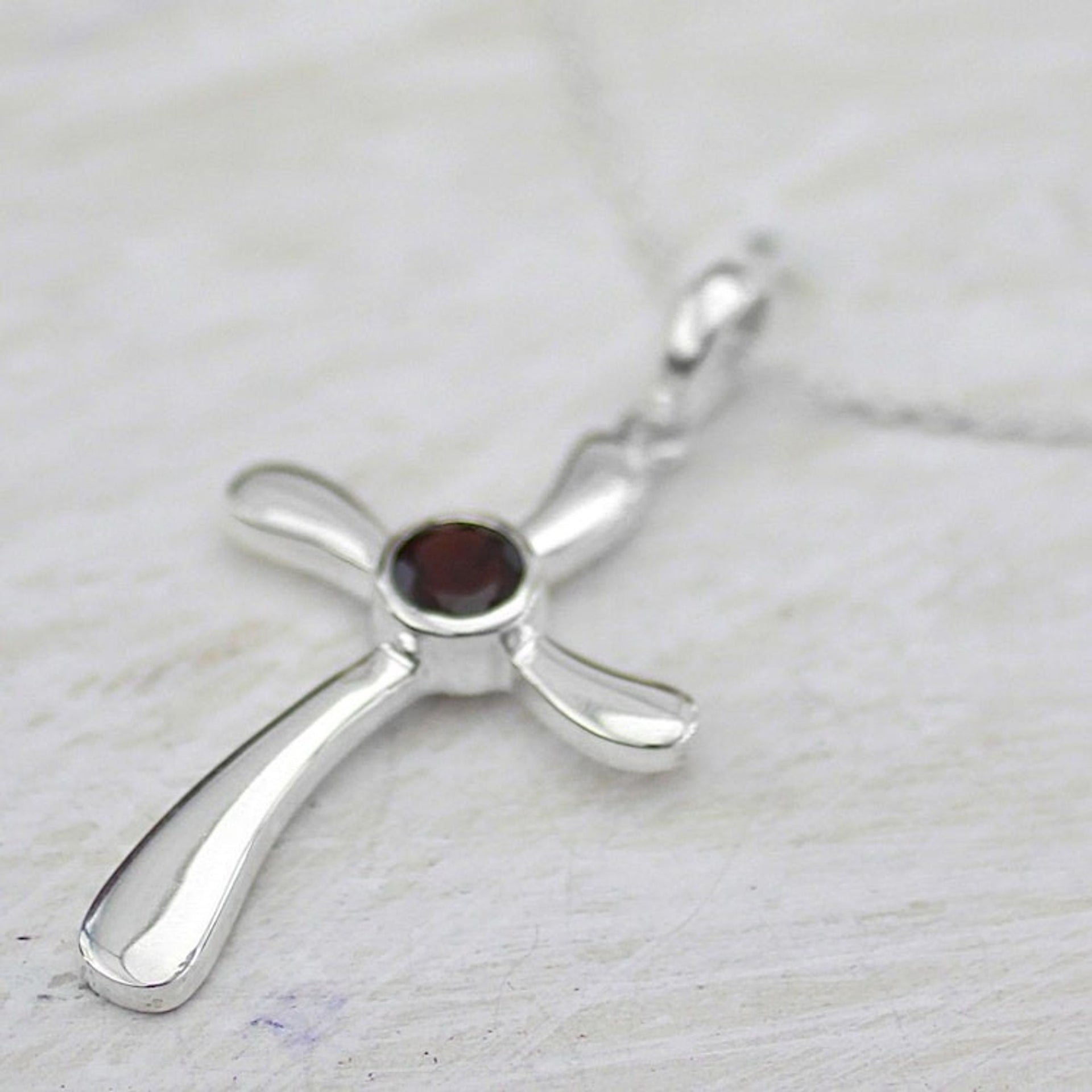 Garnet and Sterling Silver Indian Cross Pendant Necklace 'Heavenly Cross in Red'