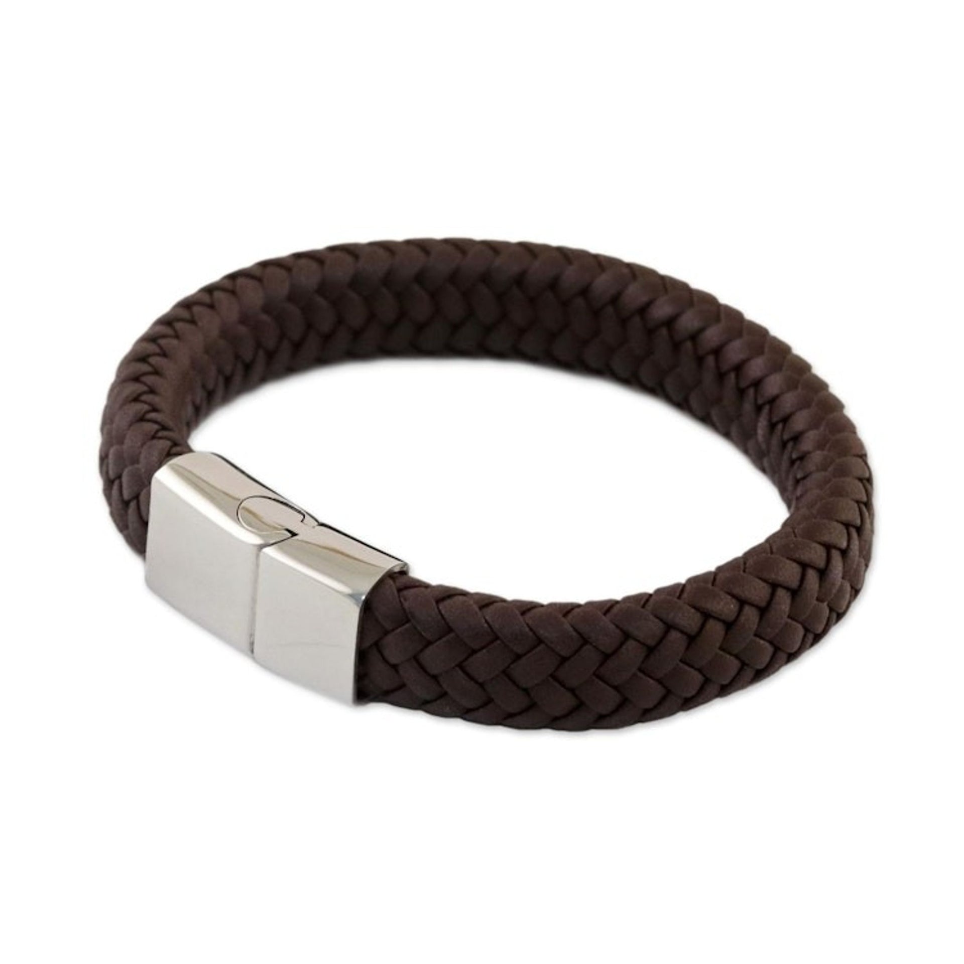 Brown Braided Leather Wristband Bracelet from Thailand 'Best Friend in Brown'