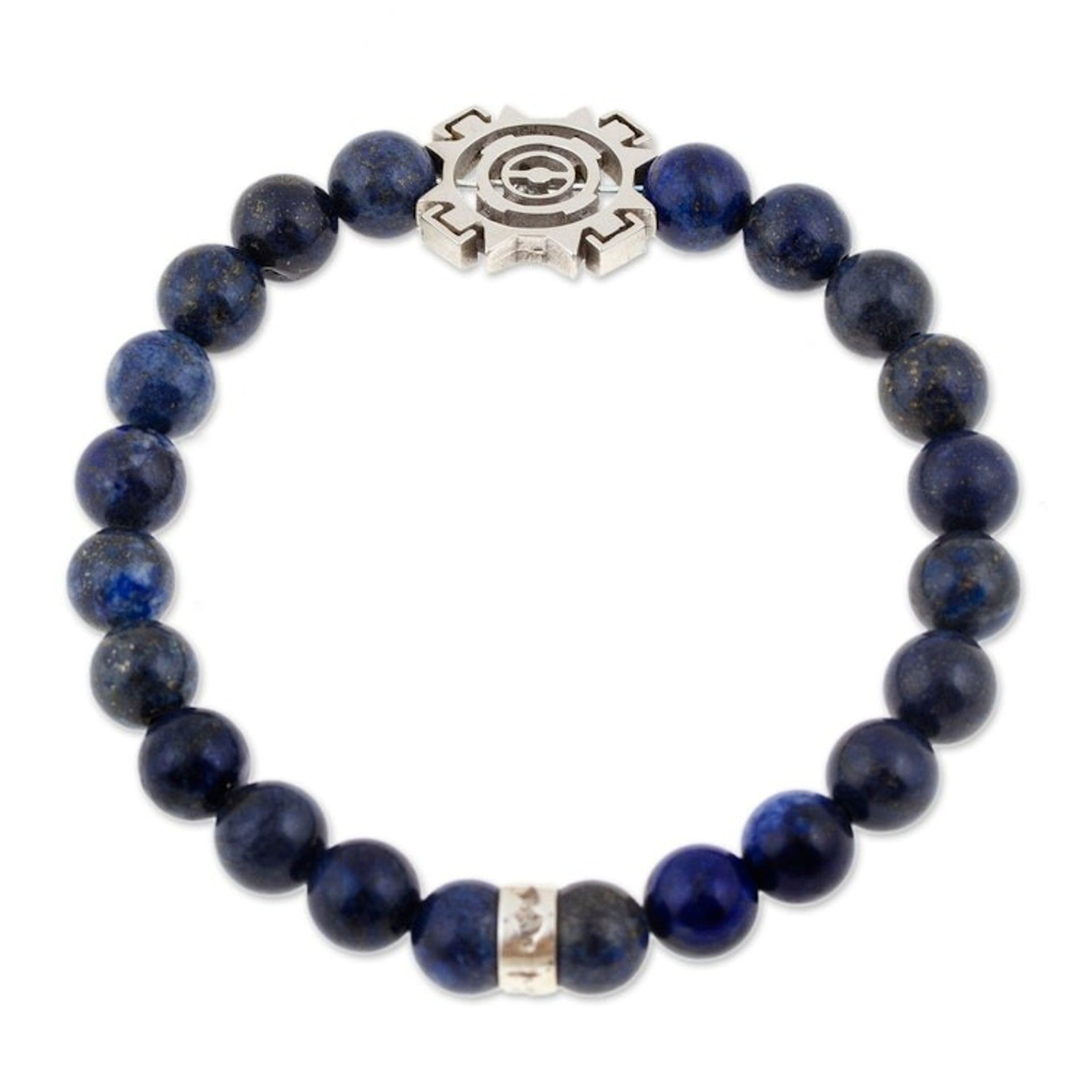 Men's Tiger's Eye Stretch Bracelet with Silver Sun Pendant 'Blue Sublime Sun'