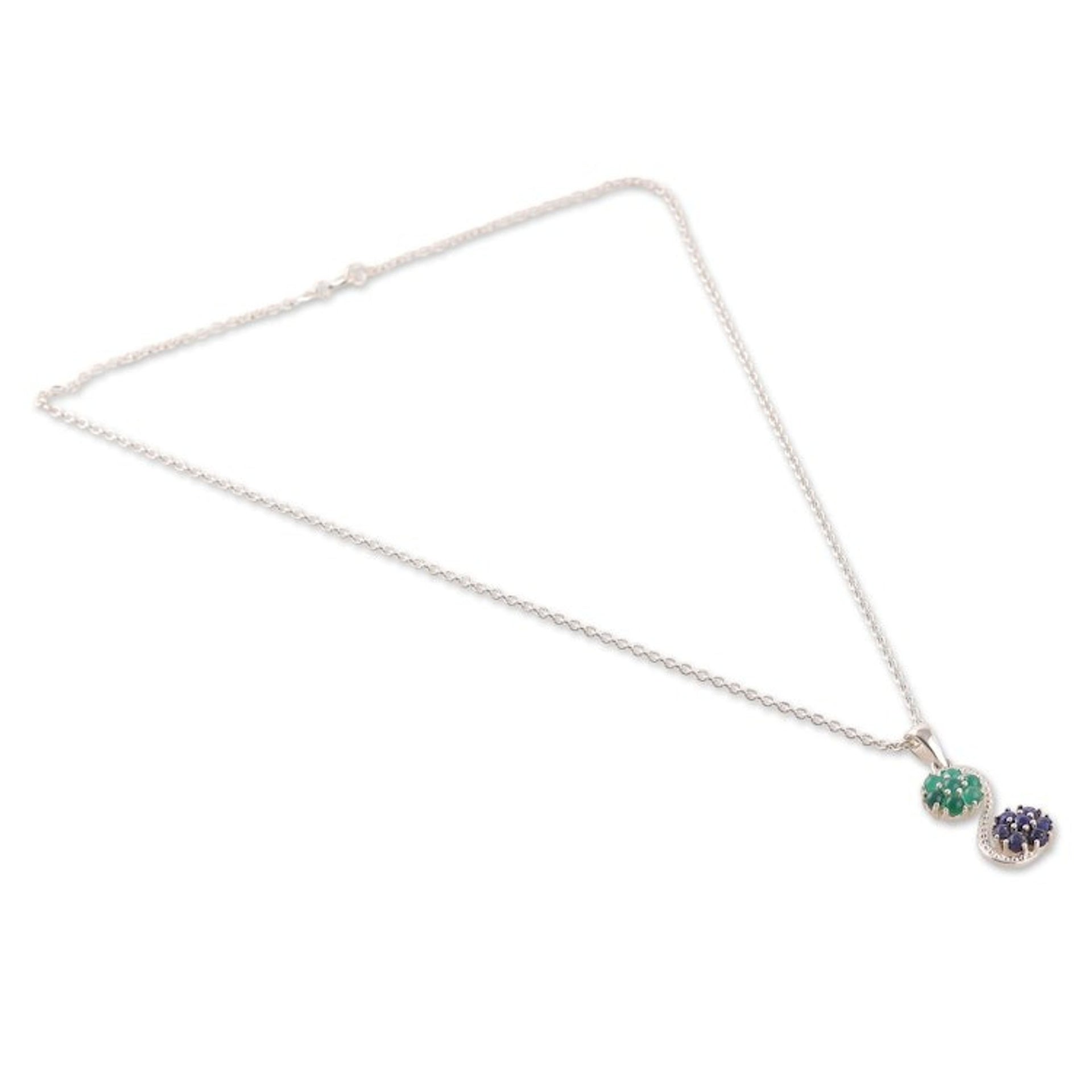 Lapis Lazuli and Green Onyx Cabochon Pendant Necklace 'Serpentine Symphony'