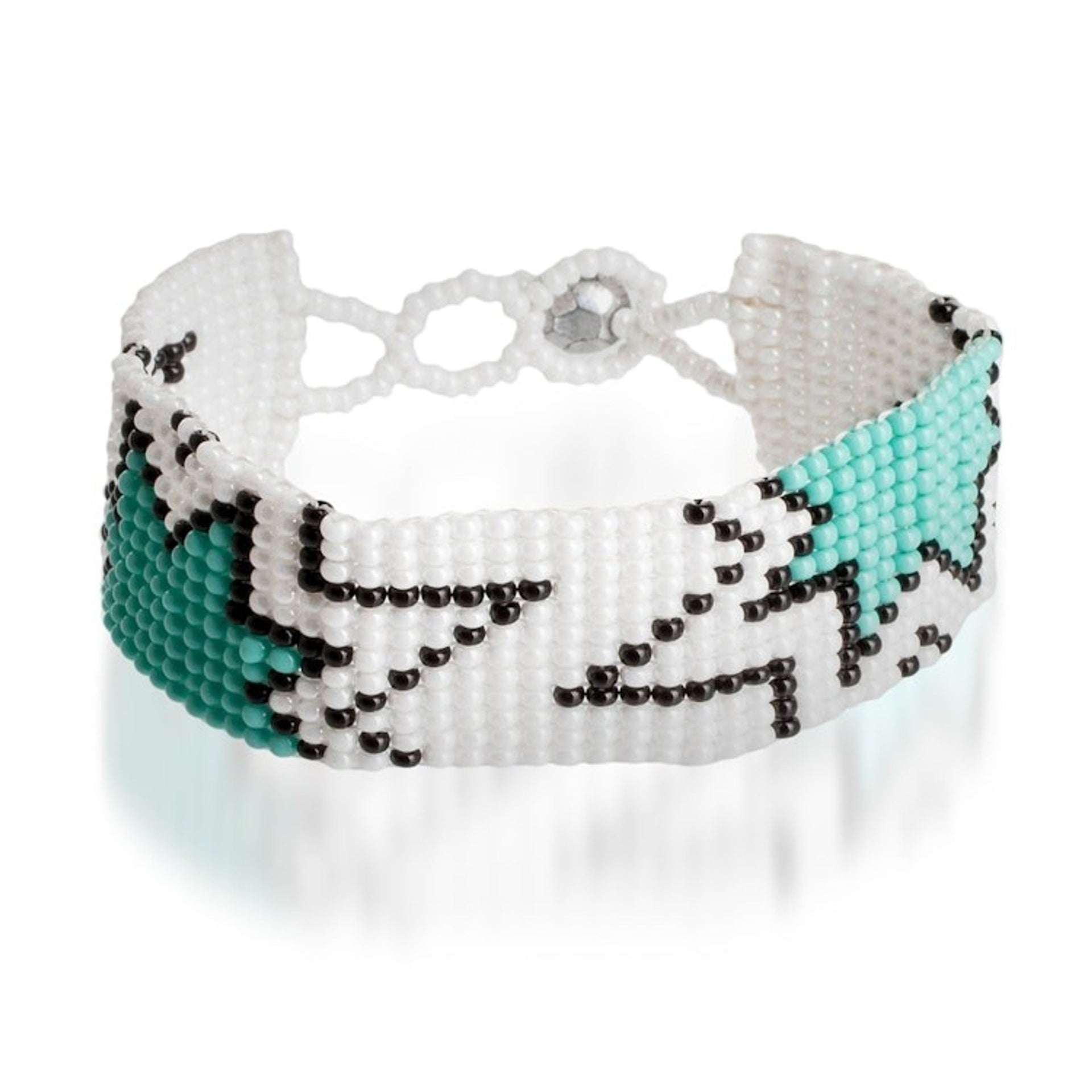 Mint Green and White Glass Beaded Star Wristband Bracelet 'Vital Blast'