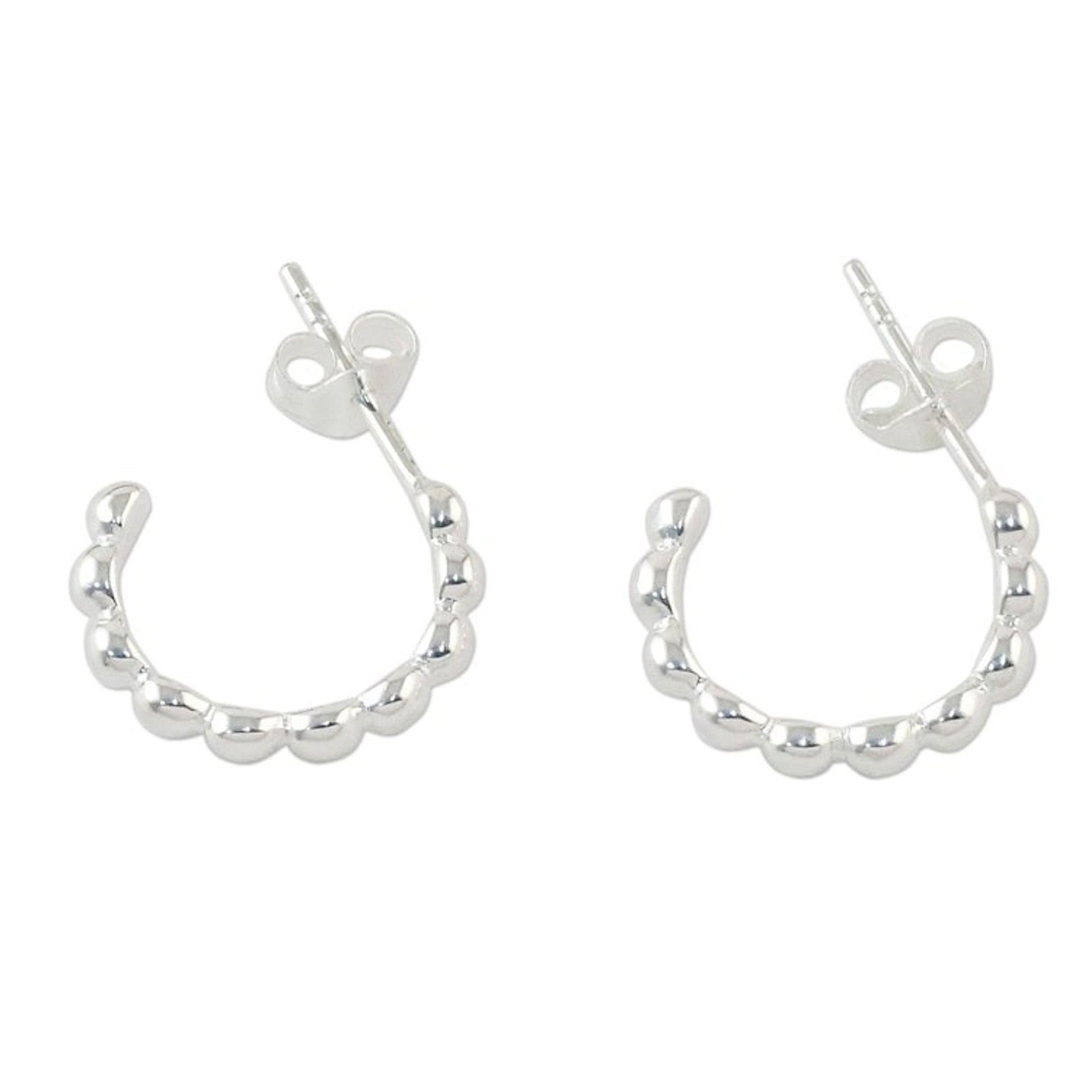 Sterling Silver Shining Half-Hoop Earrings from Thailand 'Bright Baubles'