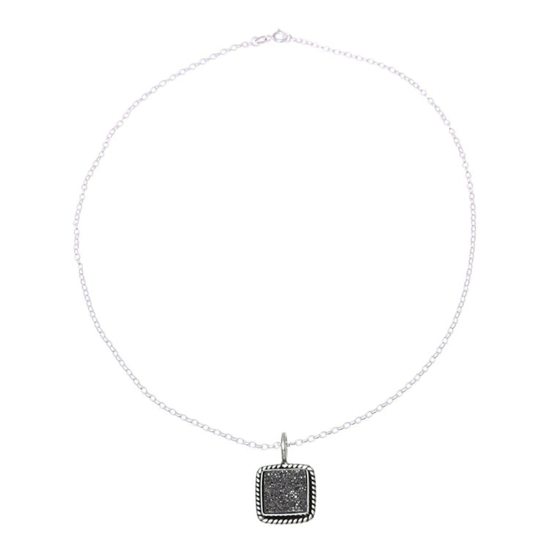 Sterling Silver and Grey Drusy Quartz Pendant Necklace 'Grey Sparkle'