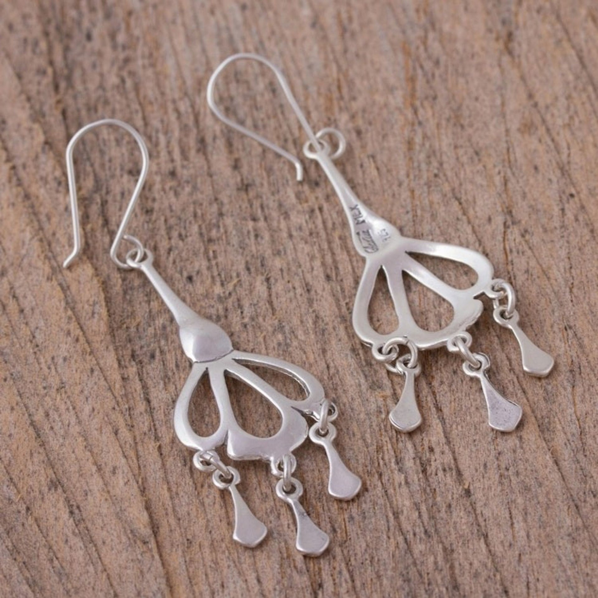 Sterling Silver Drop-Shaped Chandelier Earrings from Mexico 'Seashell Rain'