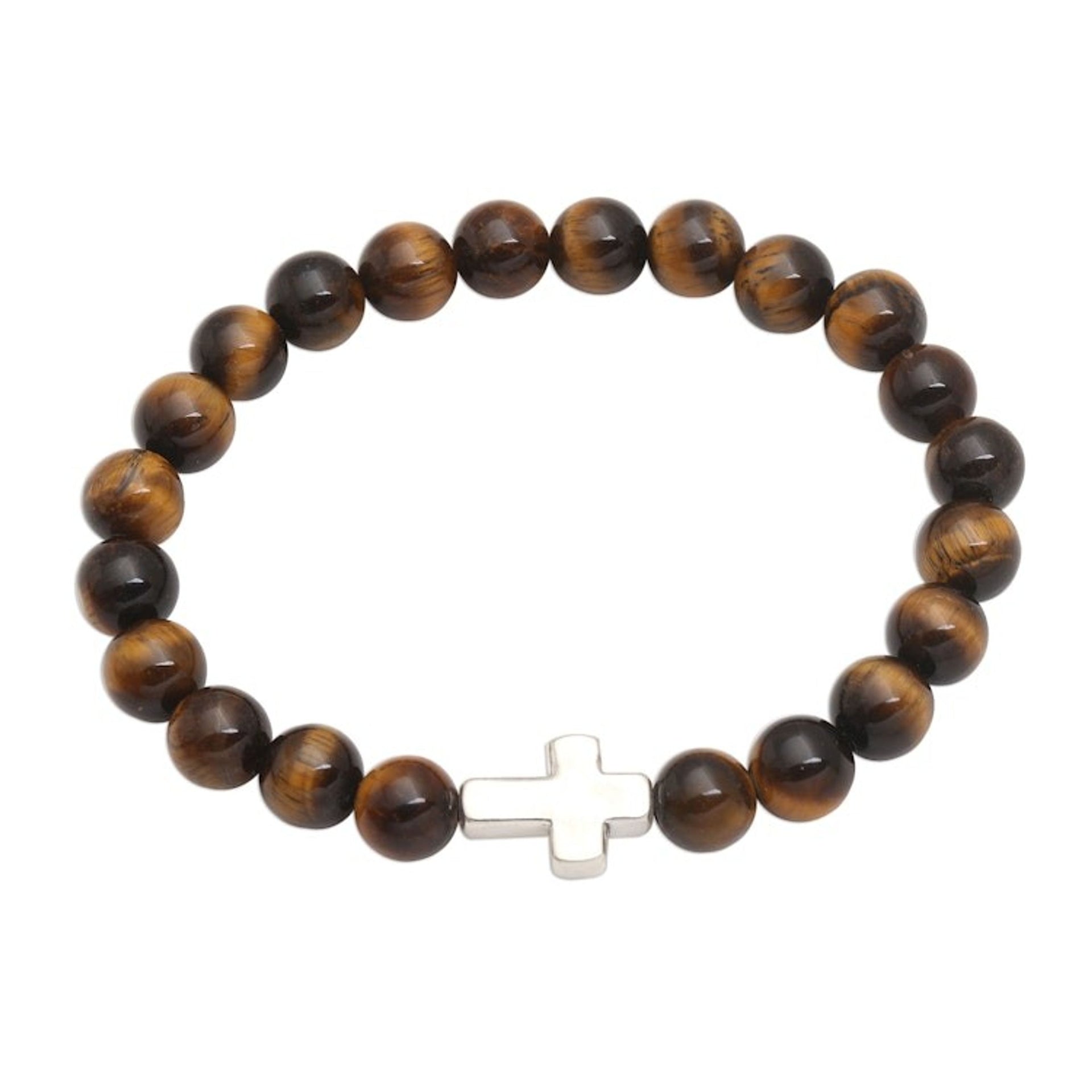 Tiger's Eye Bracelet with Silver Cross Pendant 'Faith in Brown'