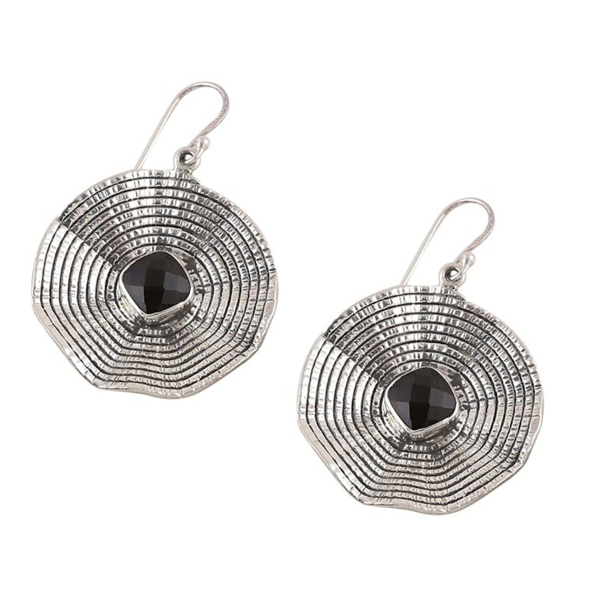 Sterling Silver Smoky Quartz Floral Disc Dangle Earrings 'Brown Floral Spell'