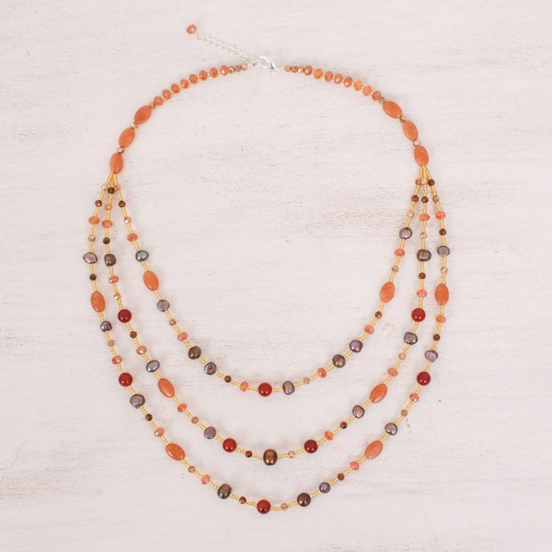 Colorful Multi-Gemstone Beaded Strand Necklace from Thailand 'Fancy Orange'