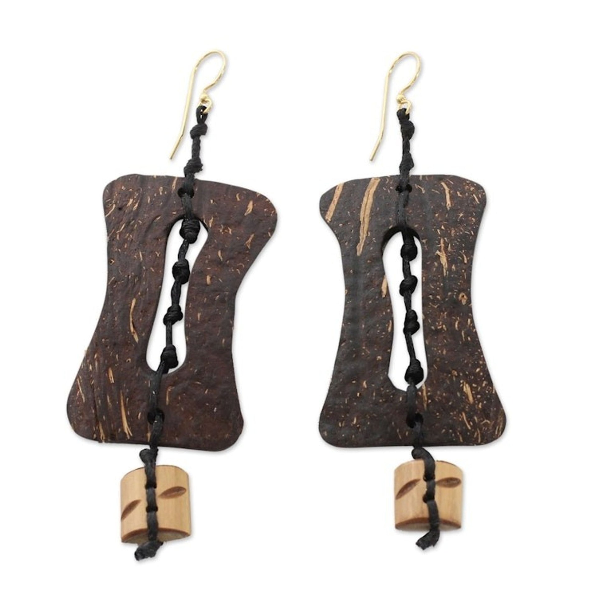 Handmade Coconut Shell Dangle Earrings 'Medieval Nature'