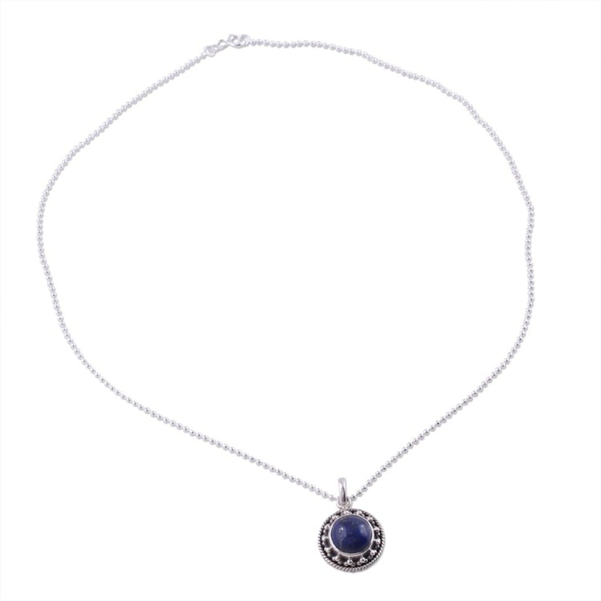 Artisan Handmade Lapis Lazuli Sterling Silver Necklace 'Lavish Moon'