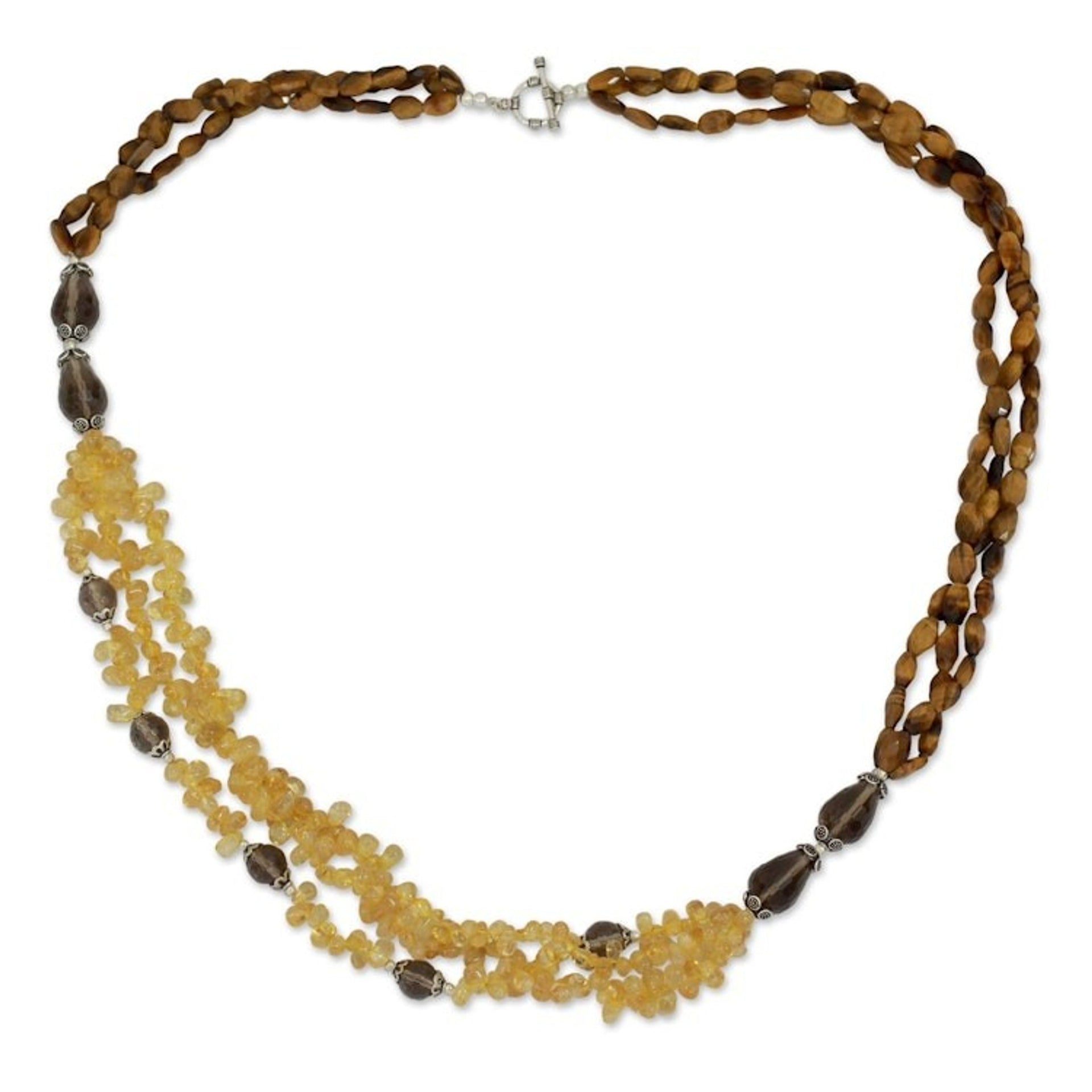Artisan Crafted Tiger's Eye and Citrine Long Necklace 'Golden Earth'