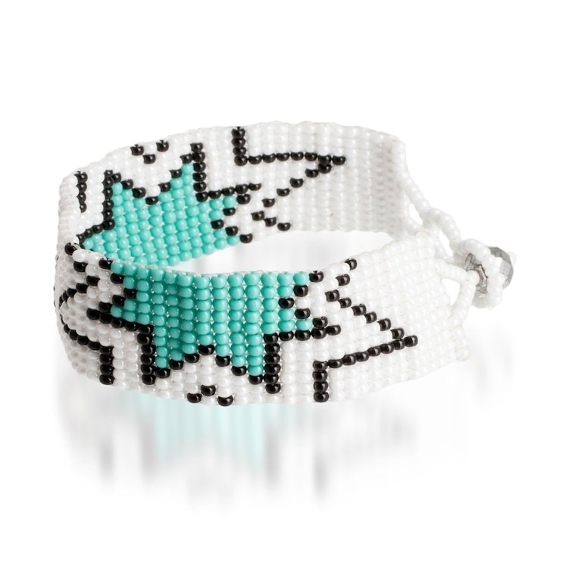 Mint Green and White Glass Beaded Star Wristband Bracelet 'Vital Blast'
