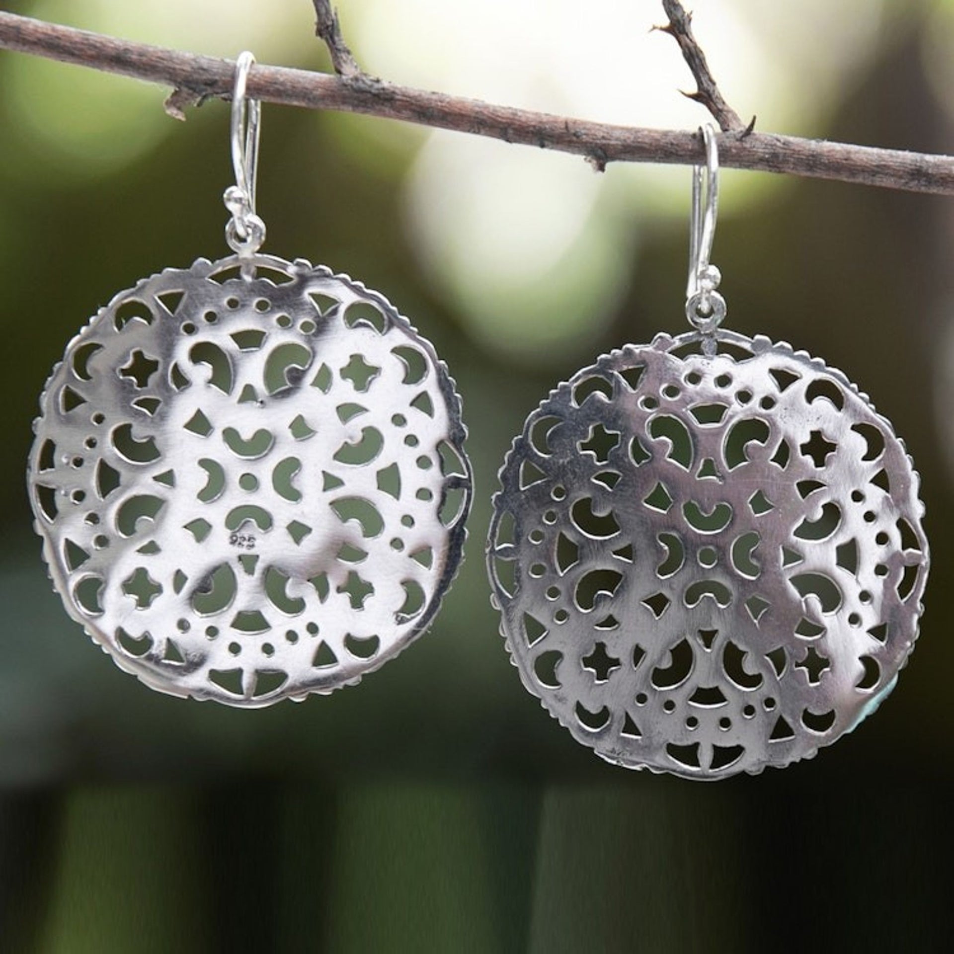 Polished Classic Leafy Round Sterling Silver Dangle Earrings 'Eden of Passion'