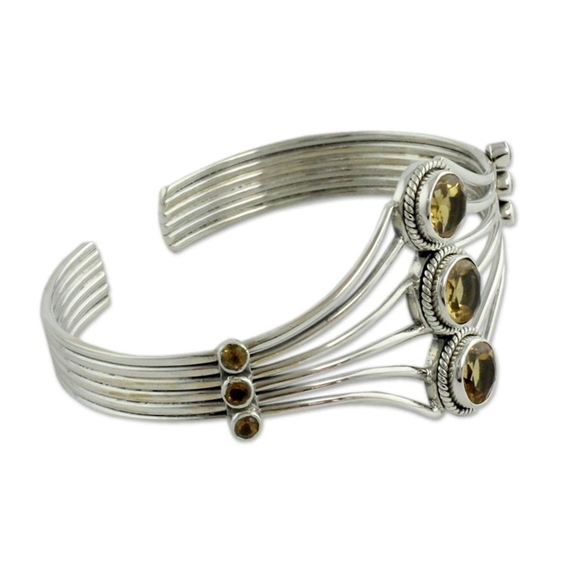Modern Sterling Silver and Faceted Citrine Cuff Bracelet 'Glamour'