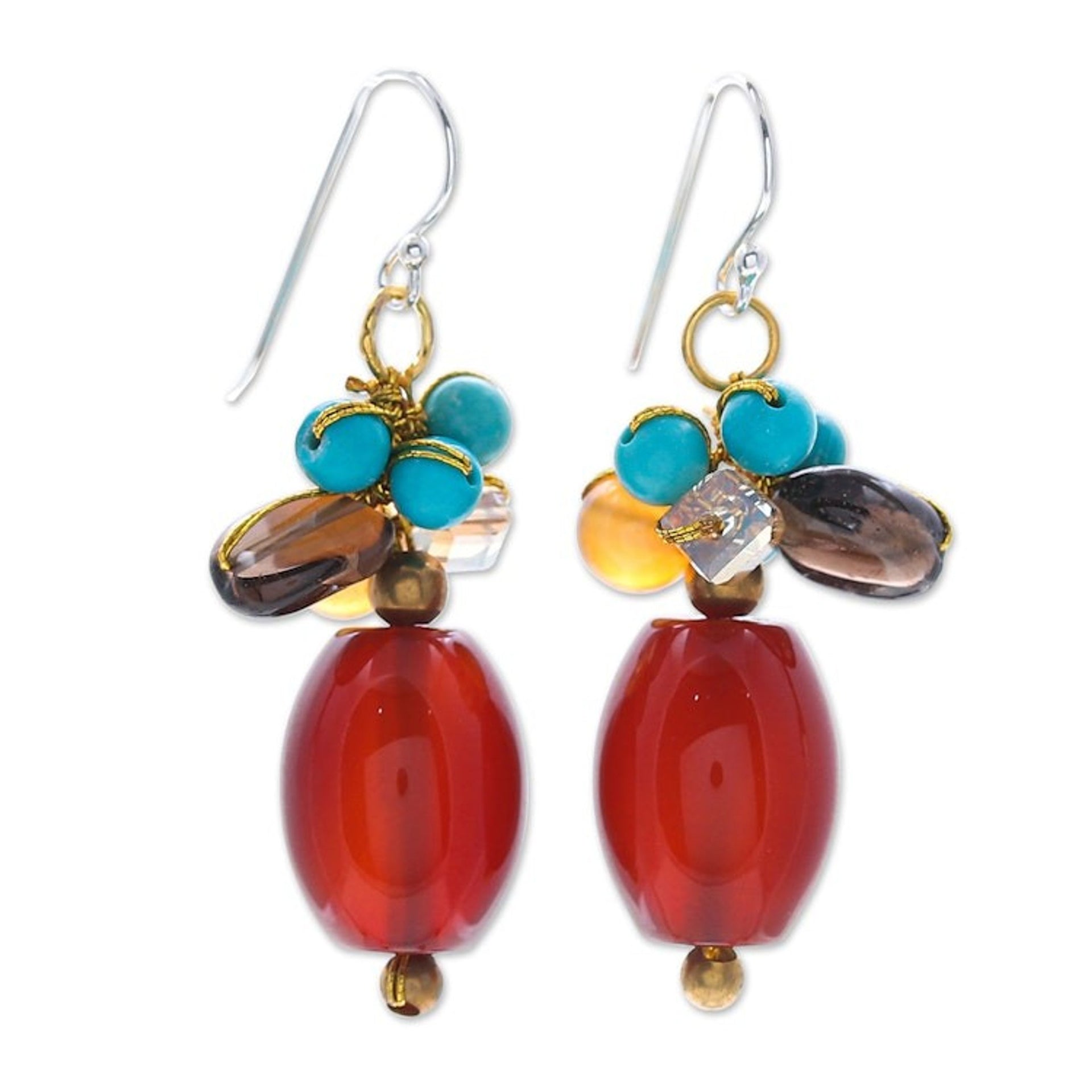 Multi-Gemstone Beaded Dangle Earrings with 925 Silver Hooks 'Autumn Honey'